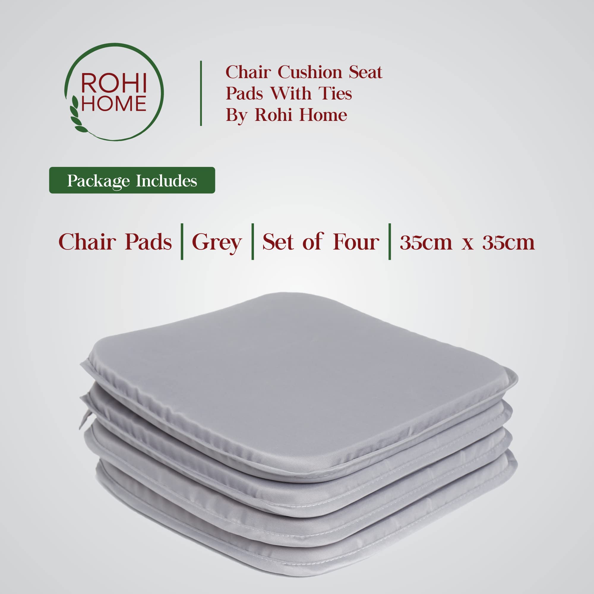 Premium 36x36 Inch Rohi Garden Seat Cushions Set of 4 - Waterproof Outdoor/Indoor Chair Pads for Dining, Kitchen, Patio & Garden Chairs - Comfortable Plain Grey Cushions (Pack of 4) - Perfect for BBQs, Picnics & Outdoor Entertaining