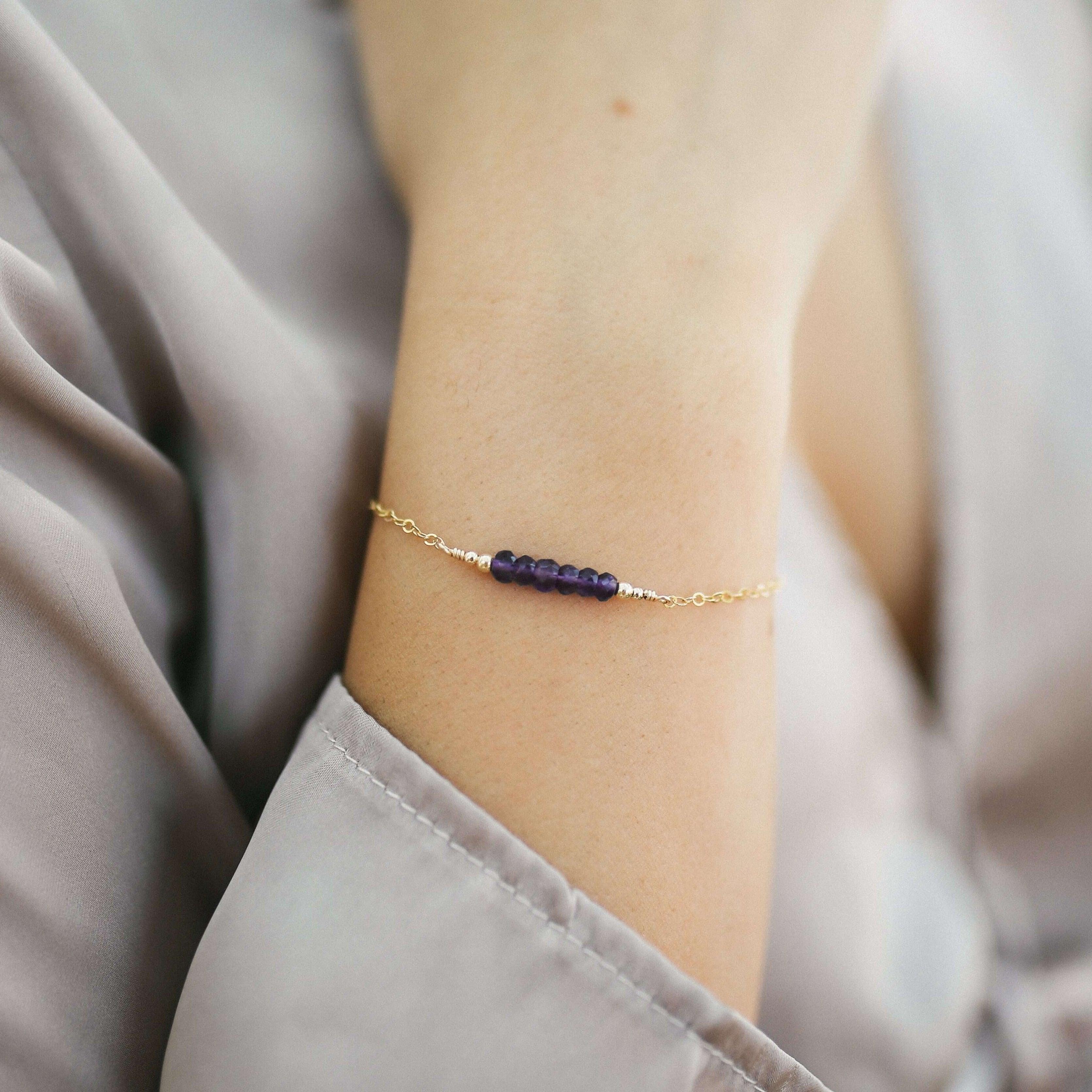 Sparkling Purple Amethyst Gemstone Faceted Bead Bar Bracelet - Elegant Handmade Jewelry for Women | Perfect for Meditation, Yoga & Spiritual Healing