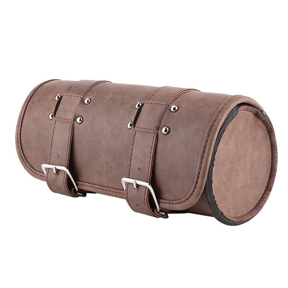 KIMISS Motorcycle Tool Bag - Brown PU Saddlebag for Riding Gear Storage