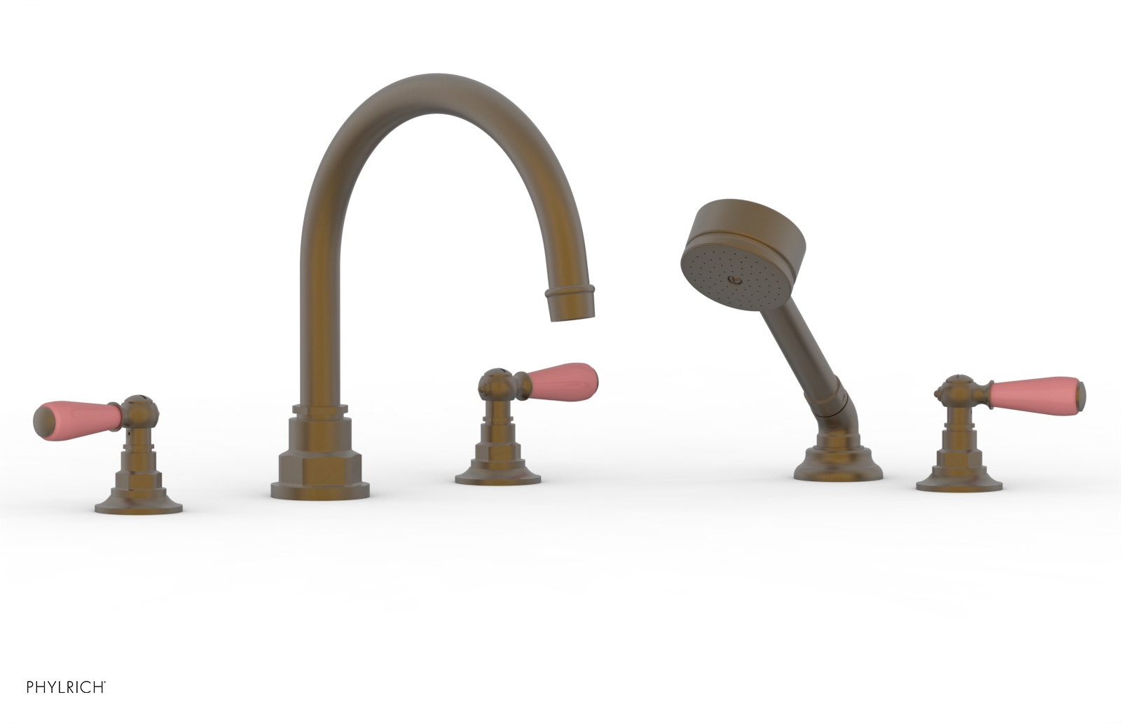 Jamestown Freestanding Deck Tub Set with Hand Shower - Lever Handles & Pink Accents (165