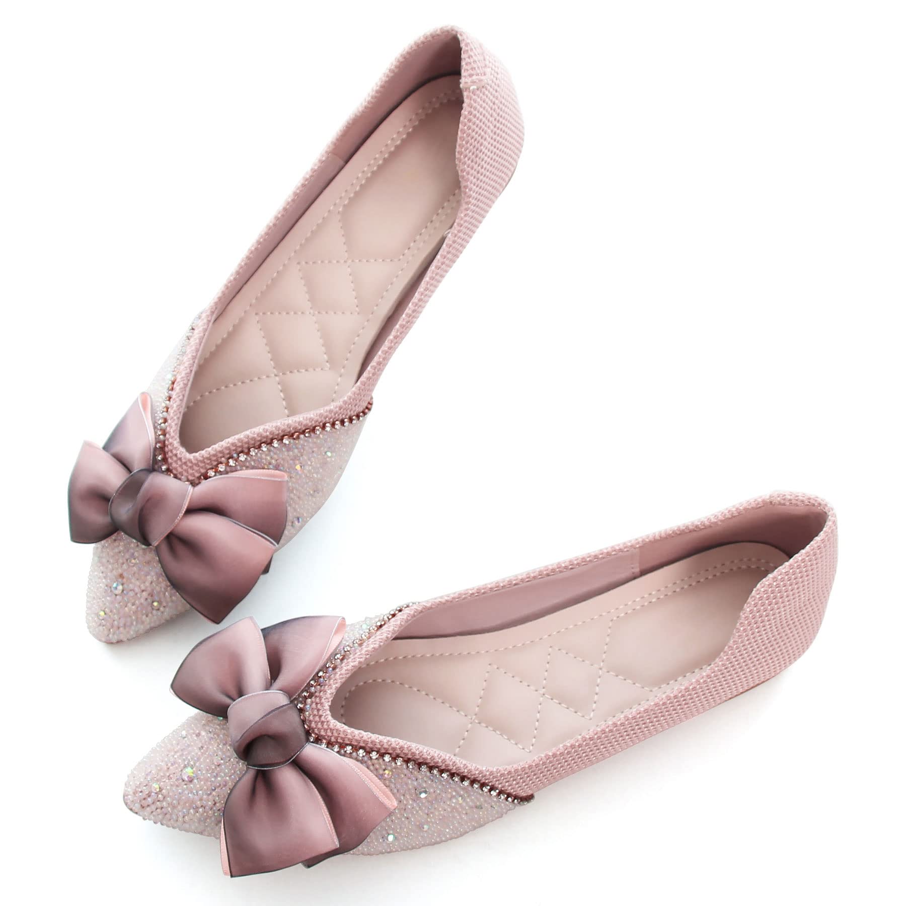 Cute Bowknot Ballet Flats for Women - Pointed Toe Crystal Embellished Comfortable Lightweight Loafers | Perfect for Casual Wear, Office, and Special Occasions