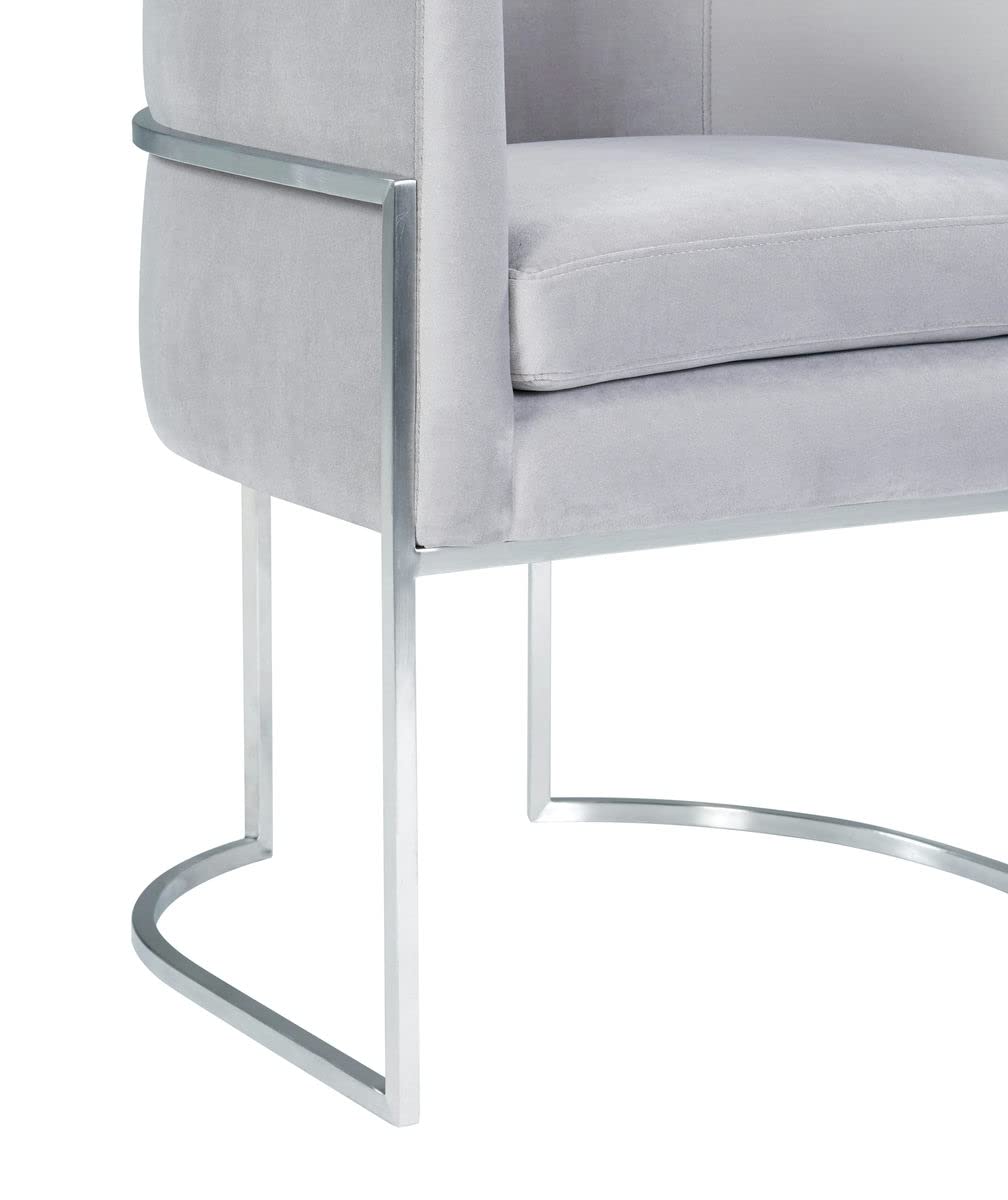 TOV Furniture Giselle Grey Velvet Dining Chair with Silver Leg - Modern Velvet Upholstered Side Chair for Dining Room, Kitchen, Office & Living Room - Comfortable & Stylish Seating Solution
