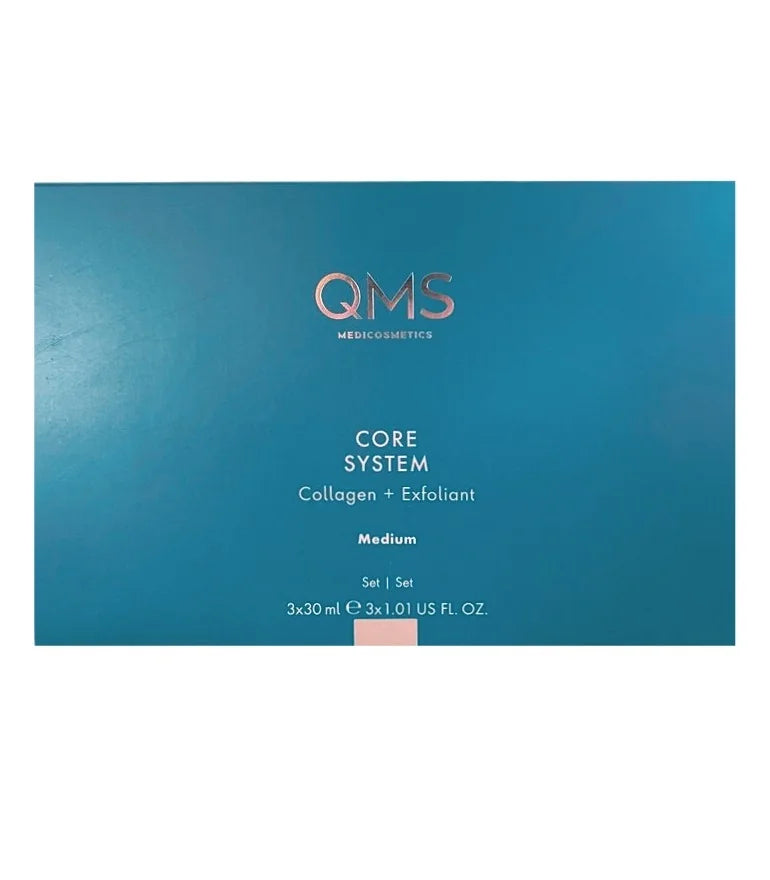 QMS Medicosmetics Core System Collagen + Exfoliant Medium Set - 3x30ml - New in Box - Anti-Aging Skincare for Face & Neck - Professional Exfoliation Treatment