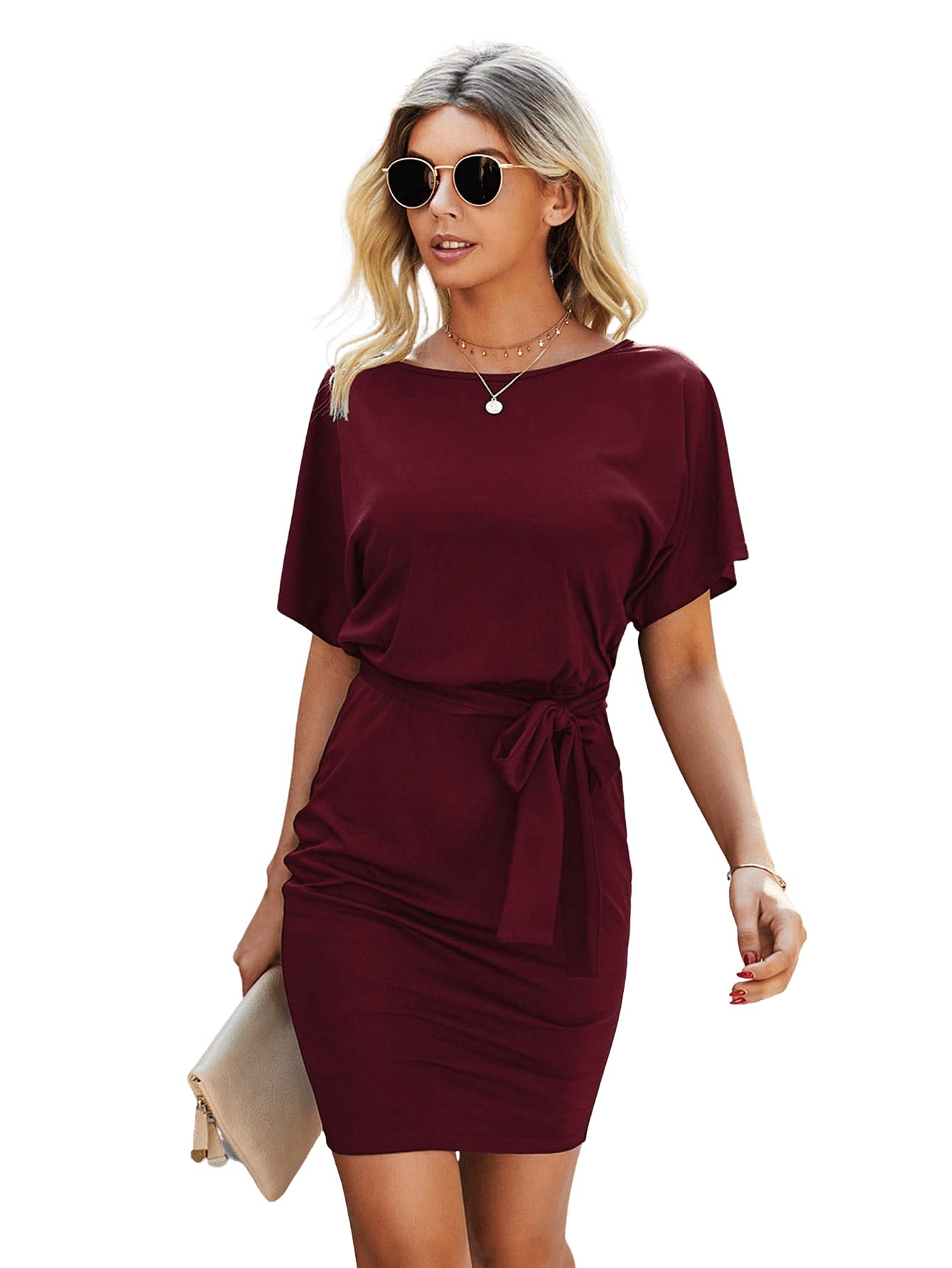 SweatyRocks Women's Casual Short Sleeve T-Shirt Dress with Side Knot - Summer Beach Mini Dress for Vacation, Outing & Daily Wear
