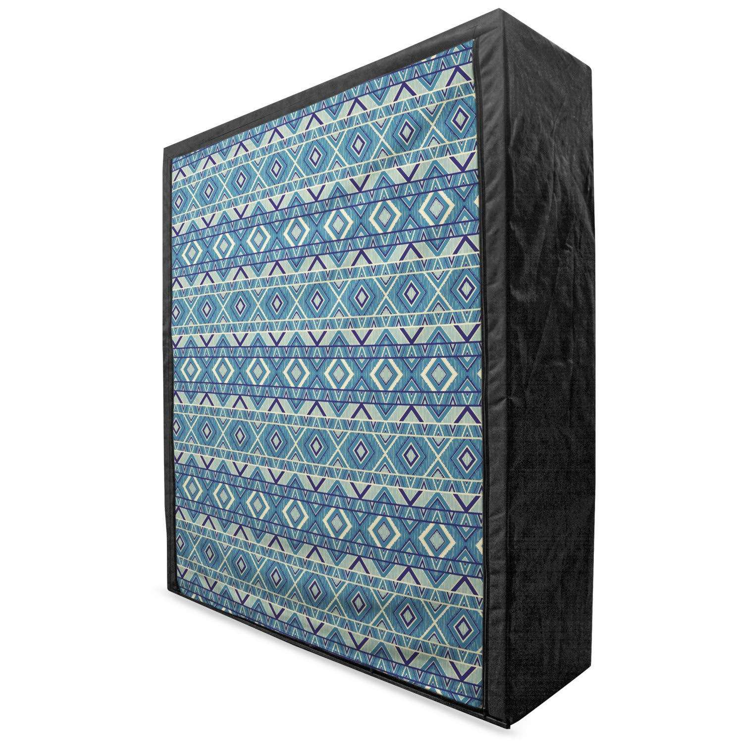 Ambesonne Geometric Portable Fabric Wardrobe with Chevron Pattern - Ikat Retro Design Clothing Organizer with Shelves - 59 Inch Storage Closet for Bedroom, Closet, Dorm - Earth Yellow & Petrol Blue