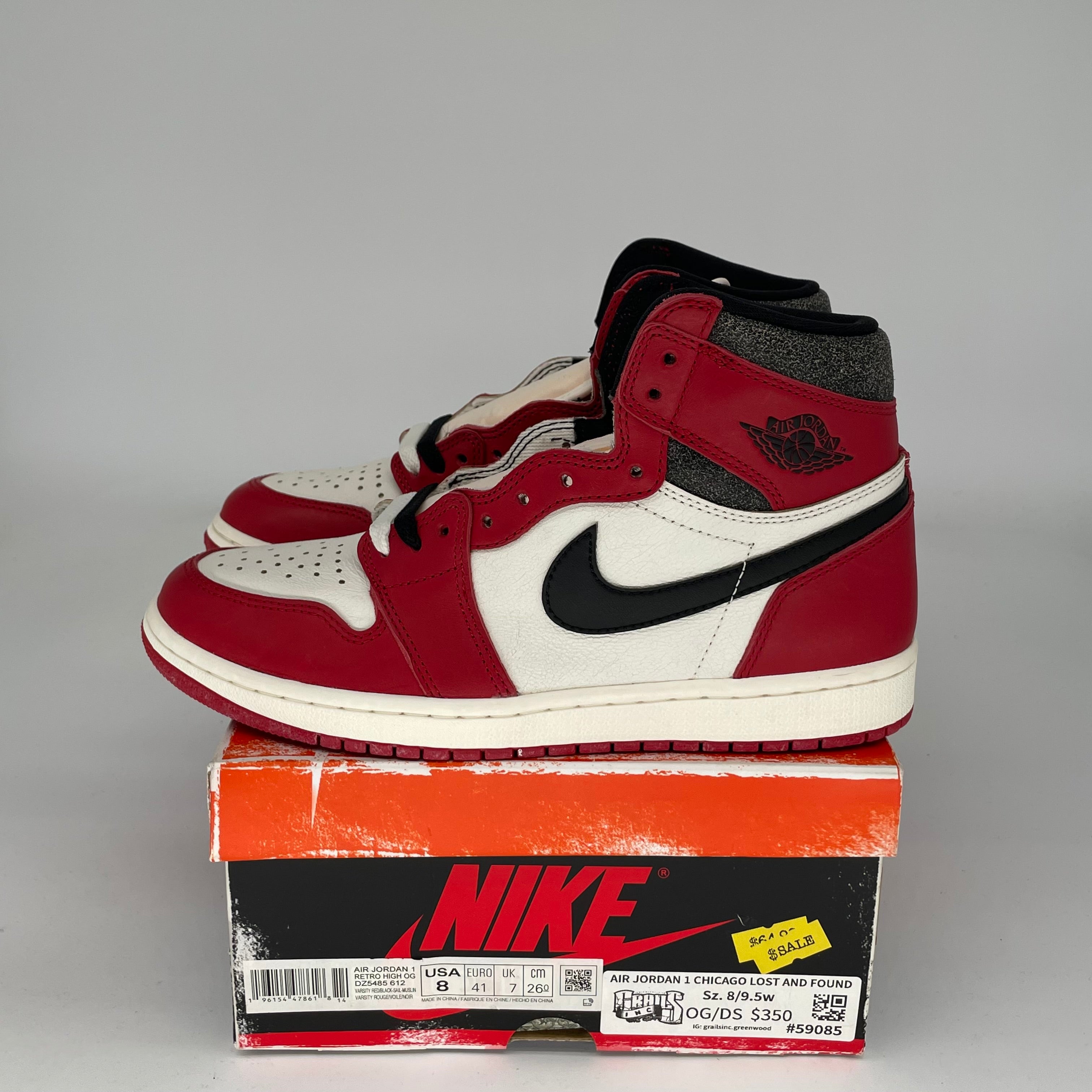 Original Air Jordan 1 Lost and Found Retro Basketball Shoes - Men's Size 8 (DZ5485-612) - Classic Red & White Colorway for Sneaker Collectors & Streetwear Fashion