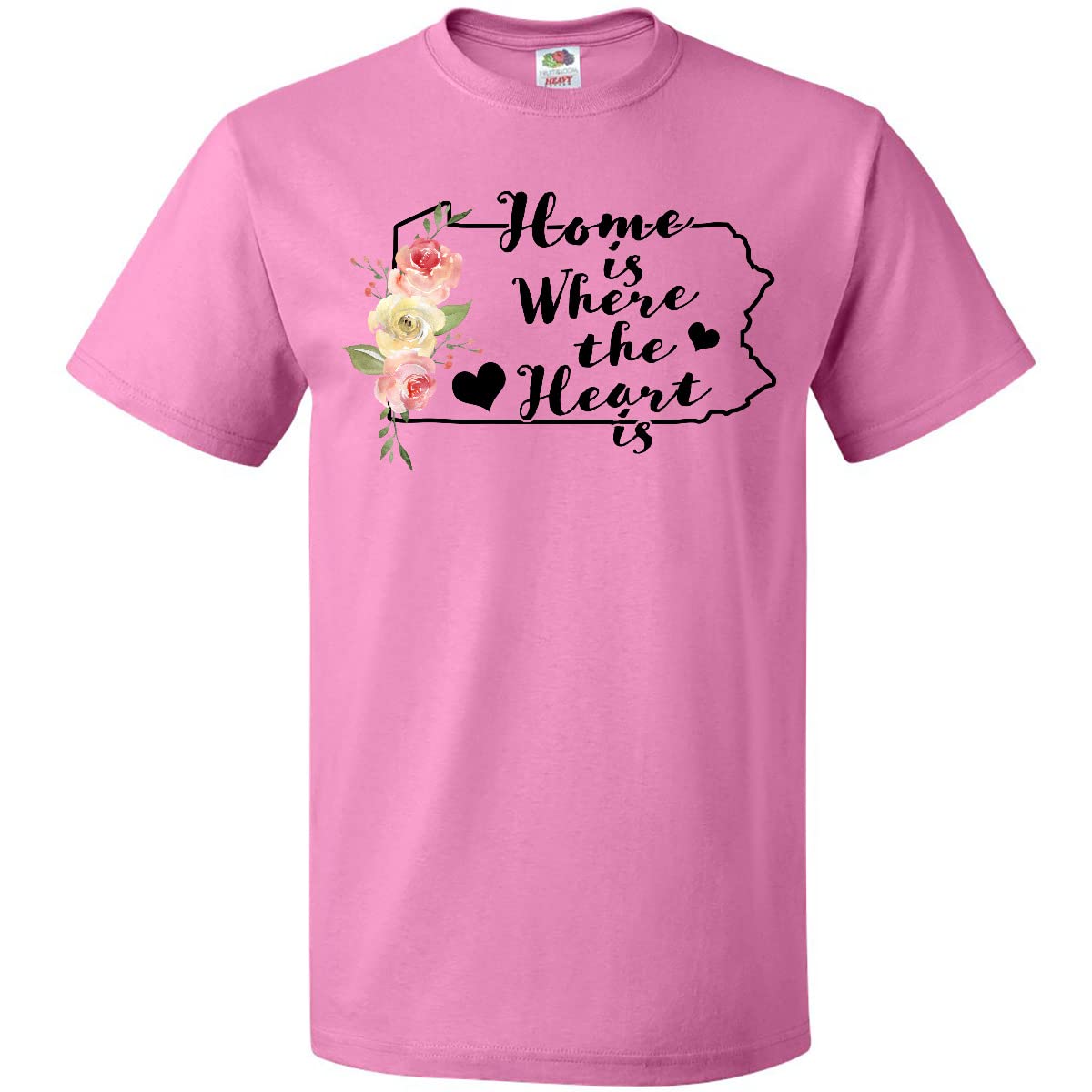 Inktastic Pennsylvania Home is Where The Heart is Watercolor Graphic T-Shirt - Comfortable Casual Tee for Travel, State Pride & Everyday Wear