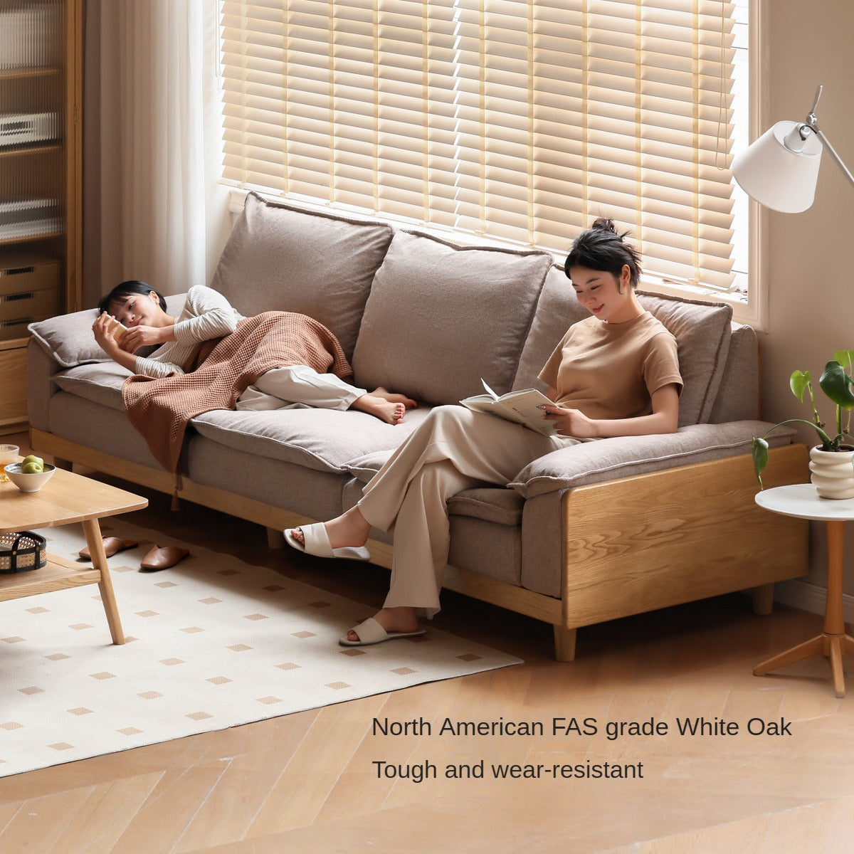 Solid Oak Wood Straight Sofa - Modern & Durable Hardwood Sofa for Living Room, Office, or Lounge - Perfect for Home Decor and Comfortable Seating