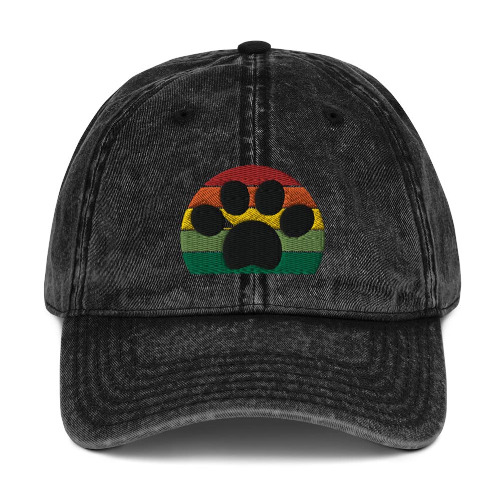 Vintage Sunset Dog Paw Hat for Dog Lovers - Adjustable Cotton Twill Cap for Men & Women - Perfect for Dog Walks, Beach Days, and Outdoor Adventures