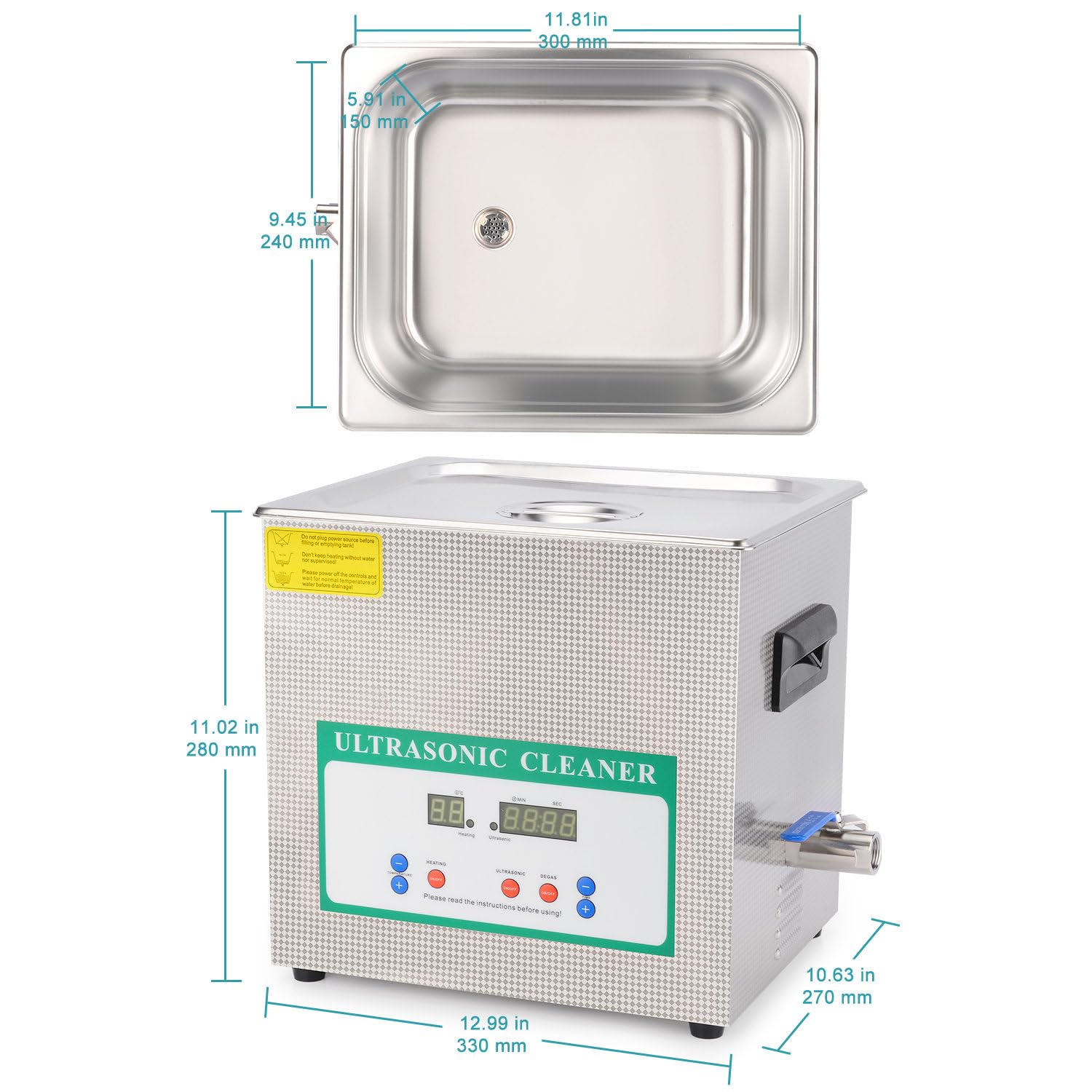 Stonylab Professional 10L Ultrasonic Cleaner - Stainless Steel Digital Timer & Heat Control for Jewelry, Glasses, Dentures, Lab Tools - 110V All-Purpose Cleaning Solution for Home & Laboratory Use