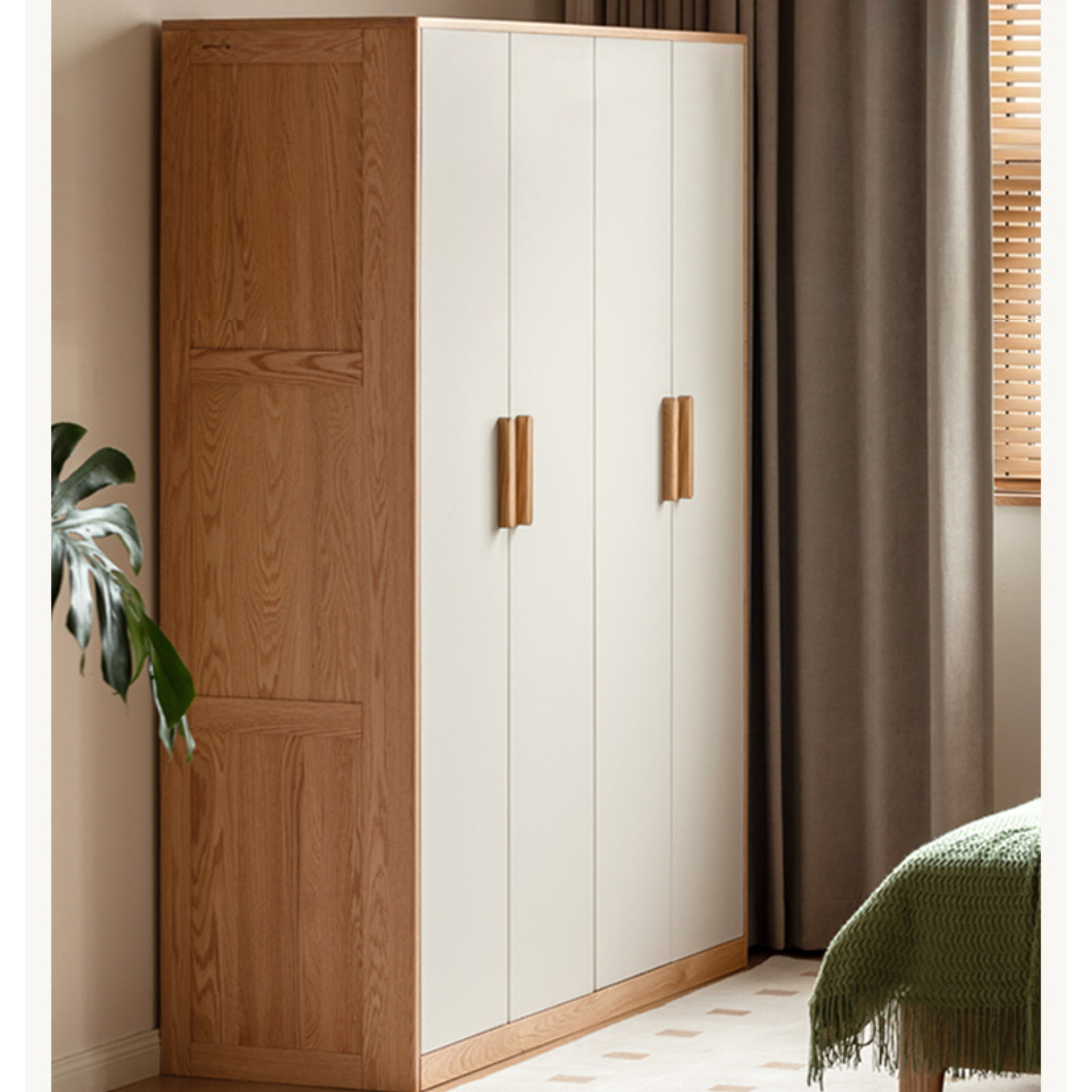 Solid Oak Wood Locker - Modern Wardrobe Closet for Bedroom, Office & Entryway Storage | Durable Wooden Cabinet with Hanging Rod & Shelves