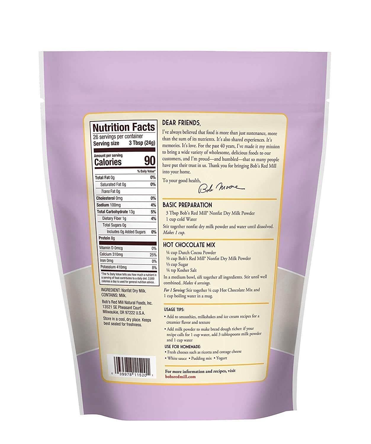 Bob's Red Mill Non Fat Dry Milk Powder - 22 Ounce (Pack of 2) | High Protein, Low Fat Powdered Milk for Baking, Cooking & Coffee | Great for Camping, Emergency Food Storage & Everyday Use