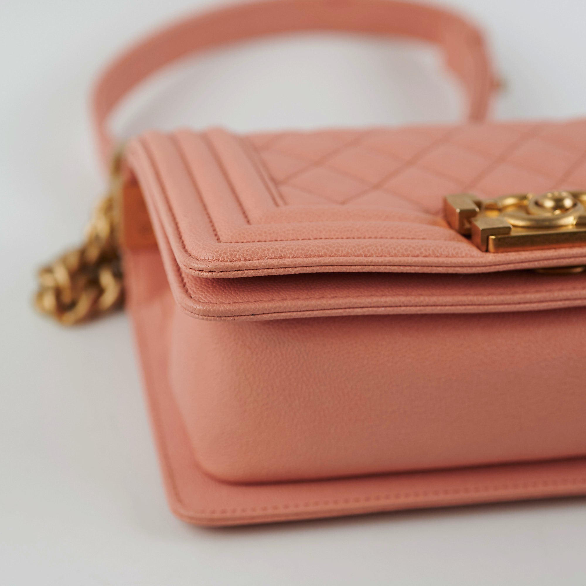 Chanel Small Boy Bag in Caviar Leather Coral Pink - Luxury Crossbody Bag for Women, Perfect for Parties & Date Nights