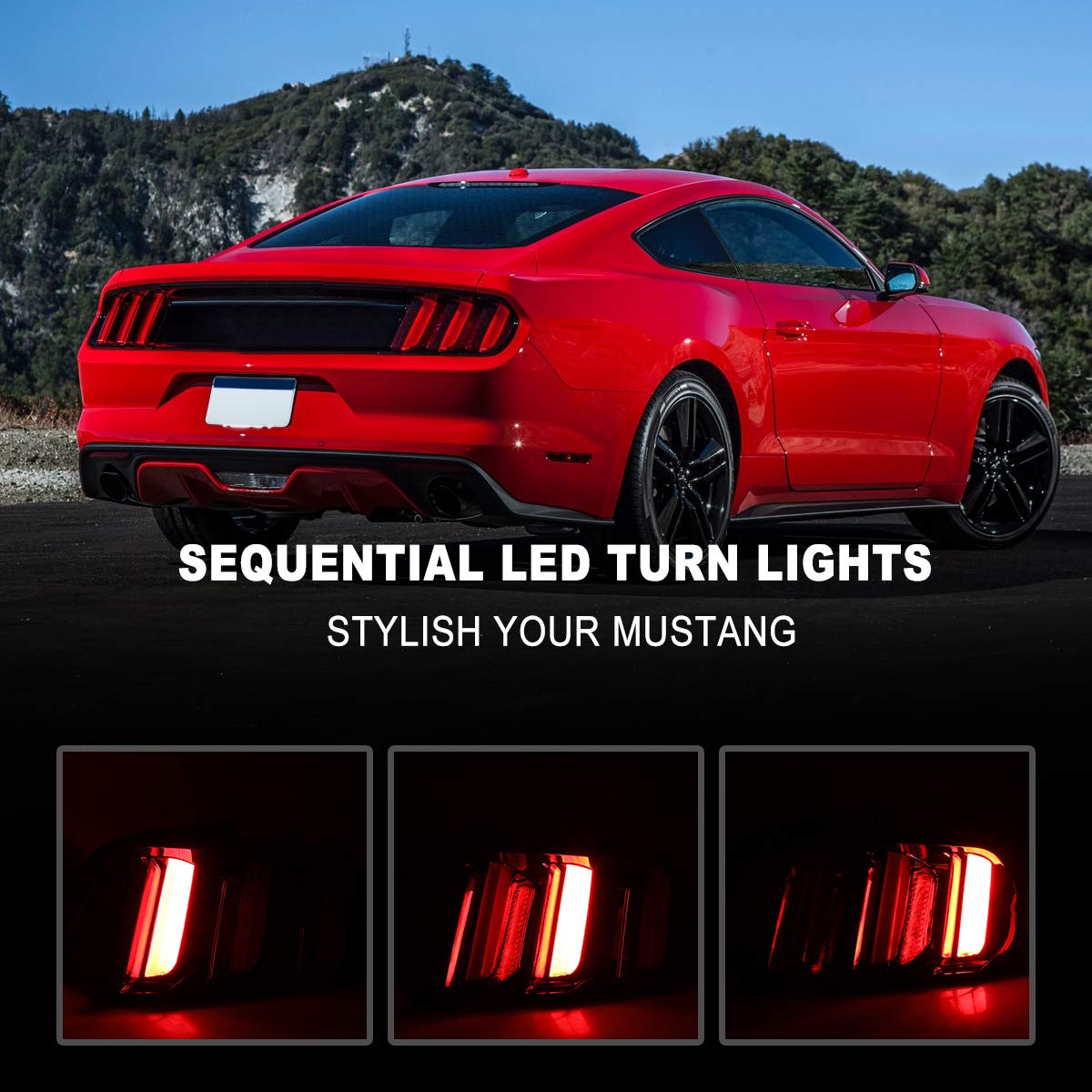 Nixon Offroad LED Tail Lights Assembly for 2015-2023 Ford Mustang - Euro Style Sequential Turn Signals, LED Brake Lights & DRL - Clear Lens (Driver & Passenger Sides) - Perfect for Night Driving & Car Customization