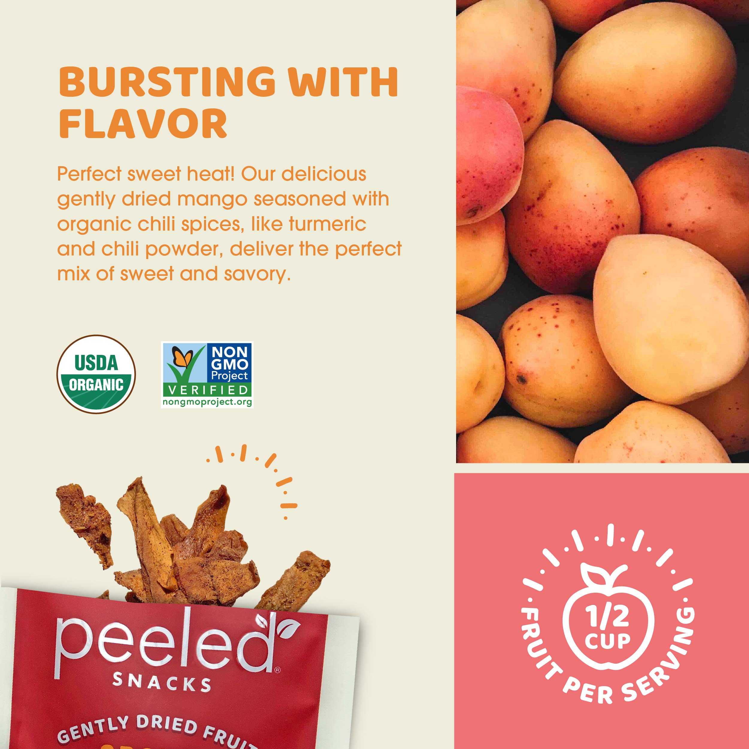 Organic Dried Chili Mango Snacks - Healthy Vegan Fruit Snack, 2.8 oz (Pack of 12) - Perfect for On-the-Go, Lunch Boxes, Office Snacks & Travel