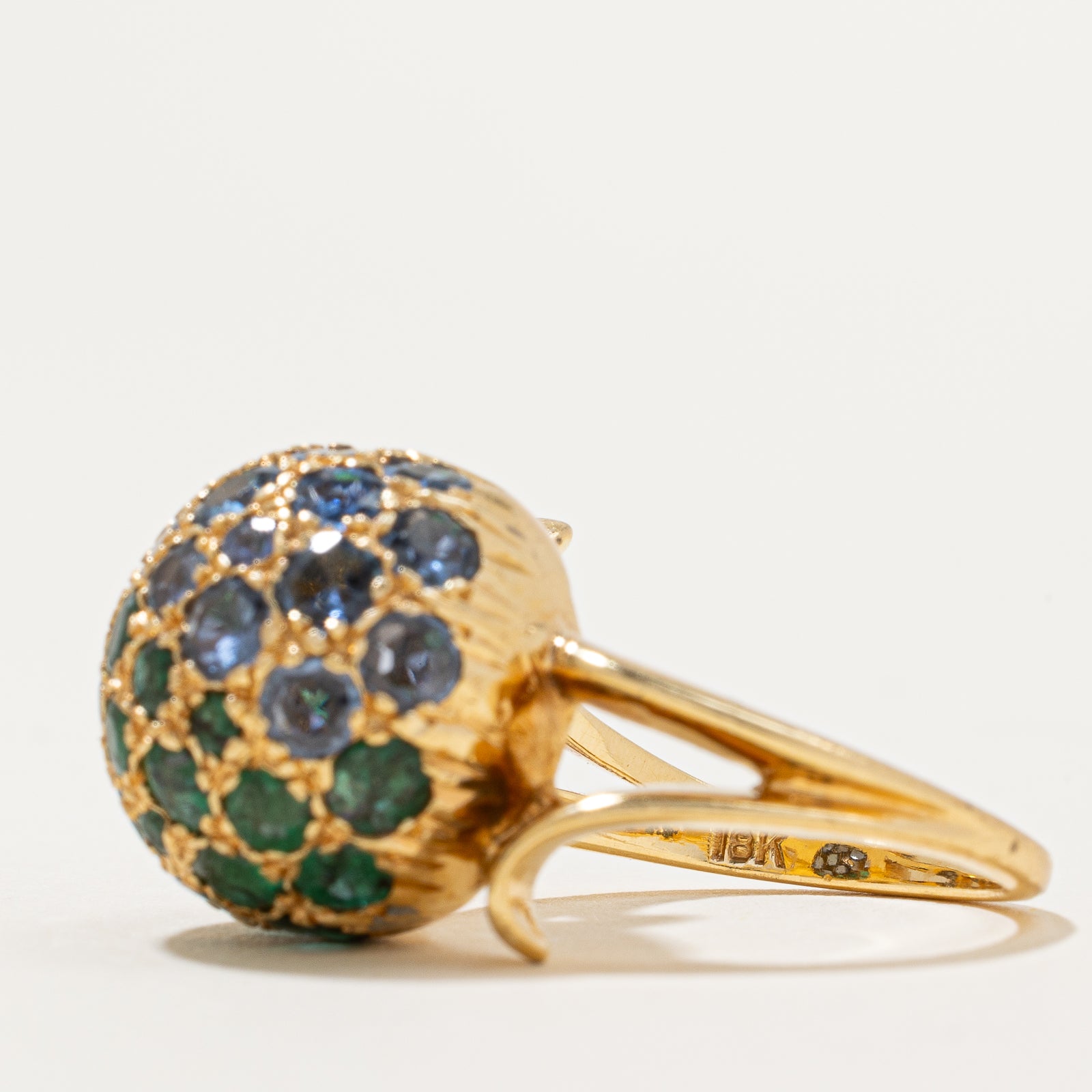 Emerald & Sapphire Dome Ring - 3.20ctw Gemstone Jewelry, Size 4.75, Elegant Statement Ring for Women | Perfect for Weddings, Anniversaries & Special Occasions