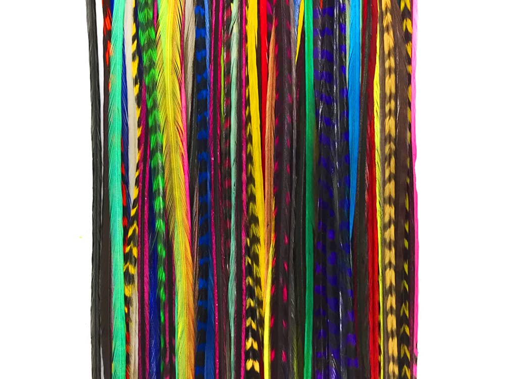 30 Pieces XL Thin Long Colorful Rooster Feather Hair Extensions - Bulk Wholesale for Costume, Party & DIY Crafts | Moonlight Feather
