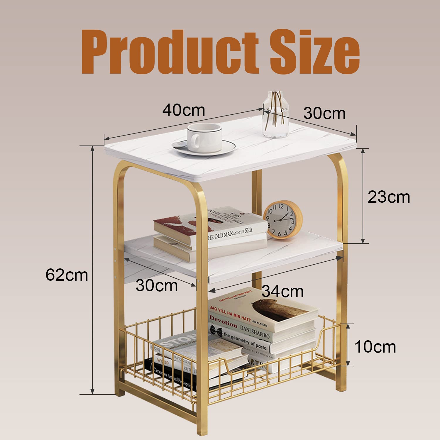 Rustic Metal 3-Tier Nightstand with Storage Shelf - Steel End Table for Bedroom, Living Room, Office - Easy Assembly Small Tea Table for Home Decor & Organization (A)