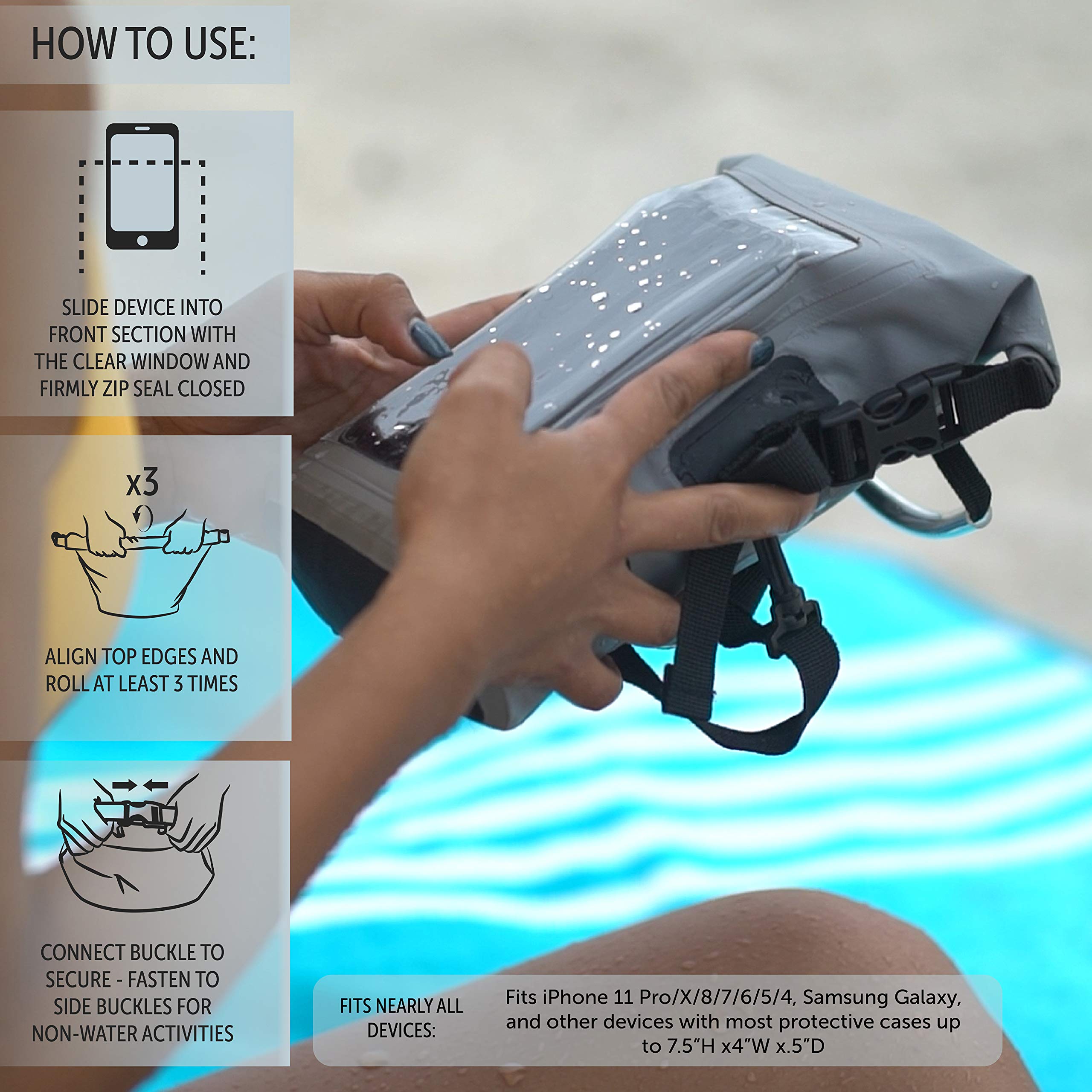 Waterproof Phone Dry Bag - GeckoBrands Ember Geckoflage Pouch for Samsung Galaxy, iPhone, Google Pixel (Ideal for Beach, Pool, Kayaking & Outdoor Adventures)