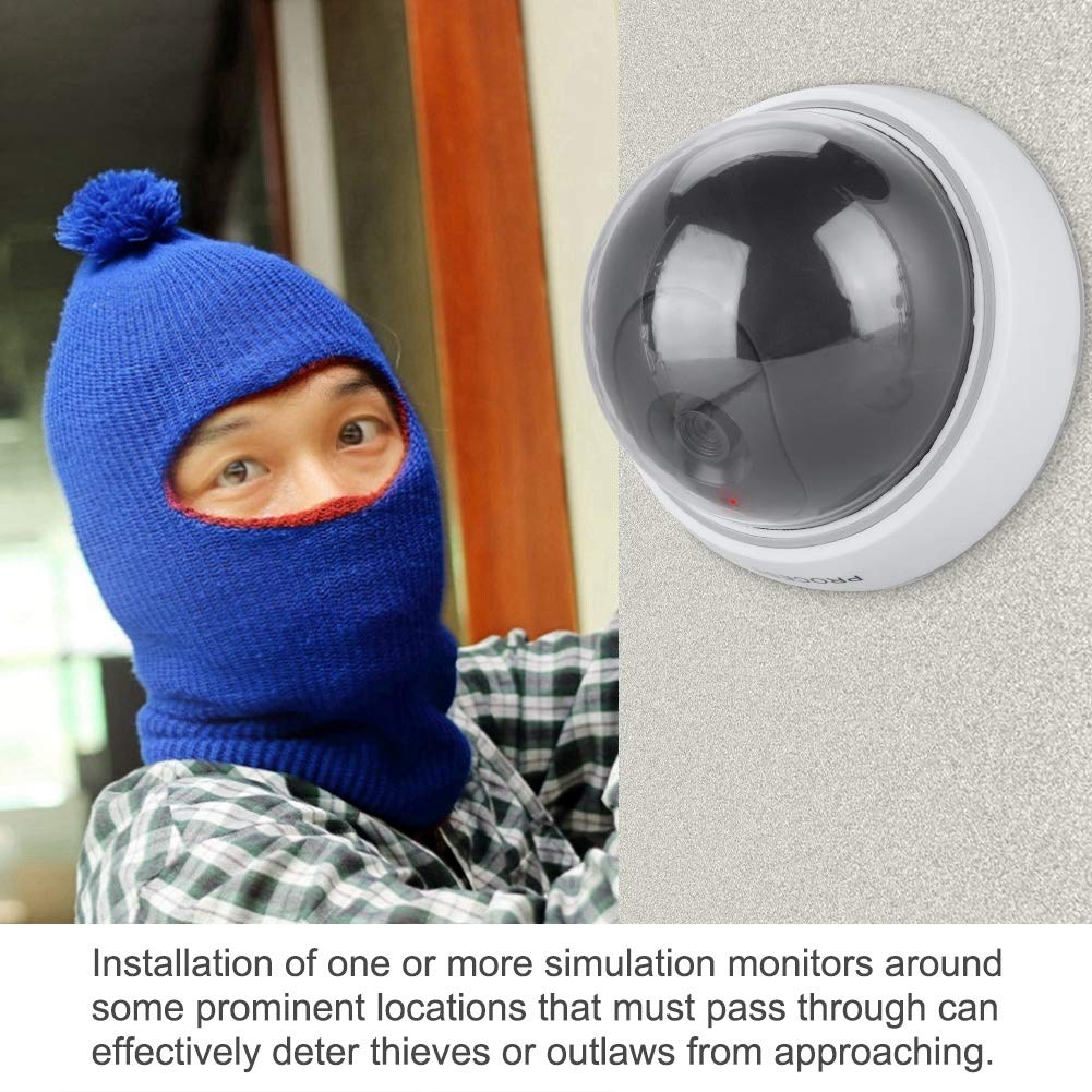 Fake Security Camera with Simulated IR LED Lights - White Dome Dummy Surveillance Camera for Home & Office Protection - Deter Burglars for Indoor/Outdoor Use