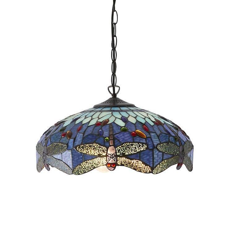 Blue Dragonfly Medium Tiffany Ceiling Light - 1 Bulb Fitting for Bedroom, Living Room & Dining Room Vintage Style Lighting