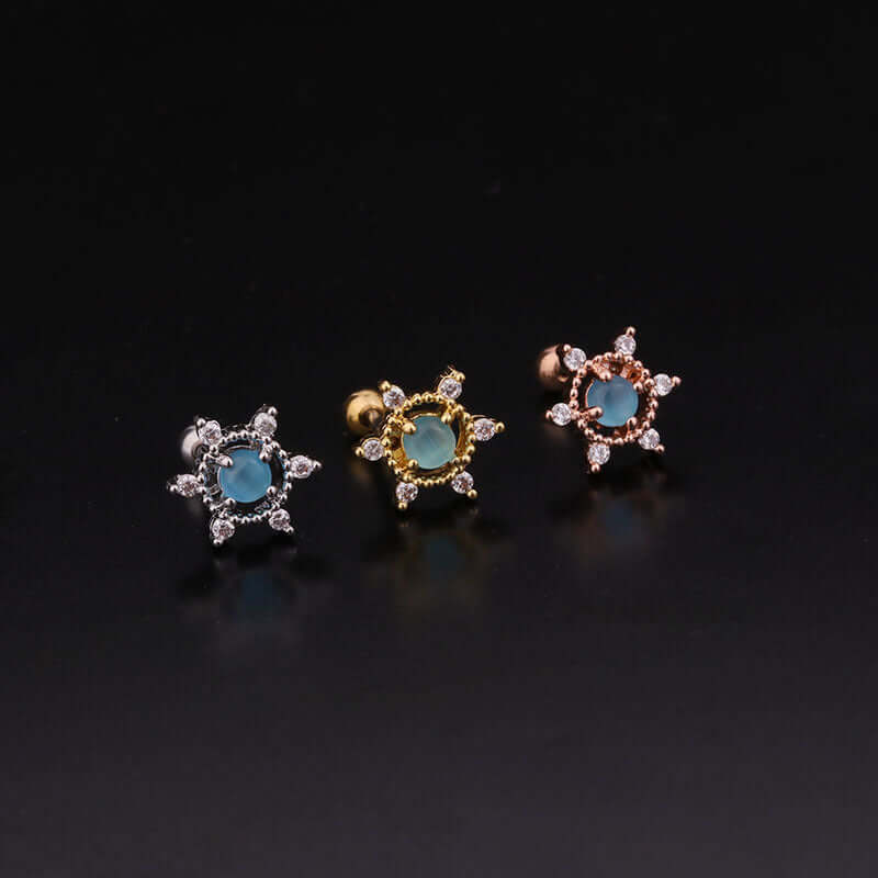 20G Colorful CZ Daith Conch Stud Earrings for Women - Hypoallergenic Surgical Steel Body Jewelry - Perfect for Piercing, Daily Wear & Special Occasions (HSPJ248)