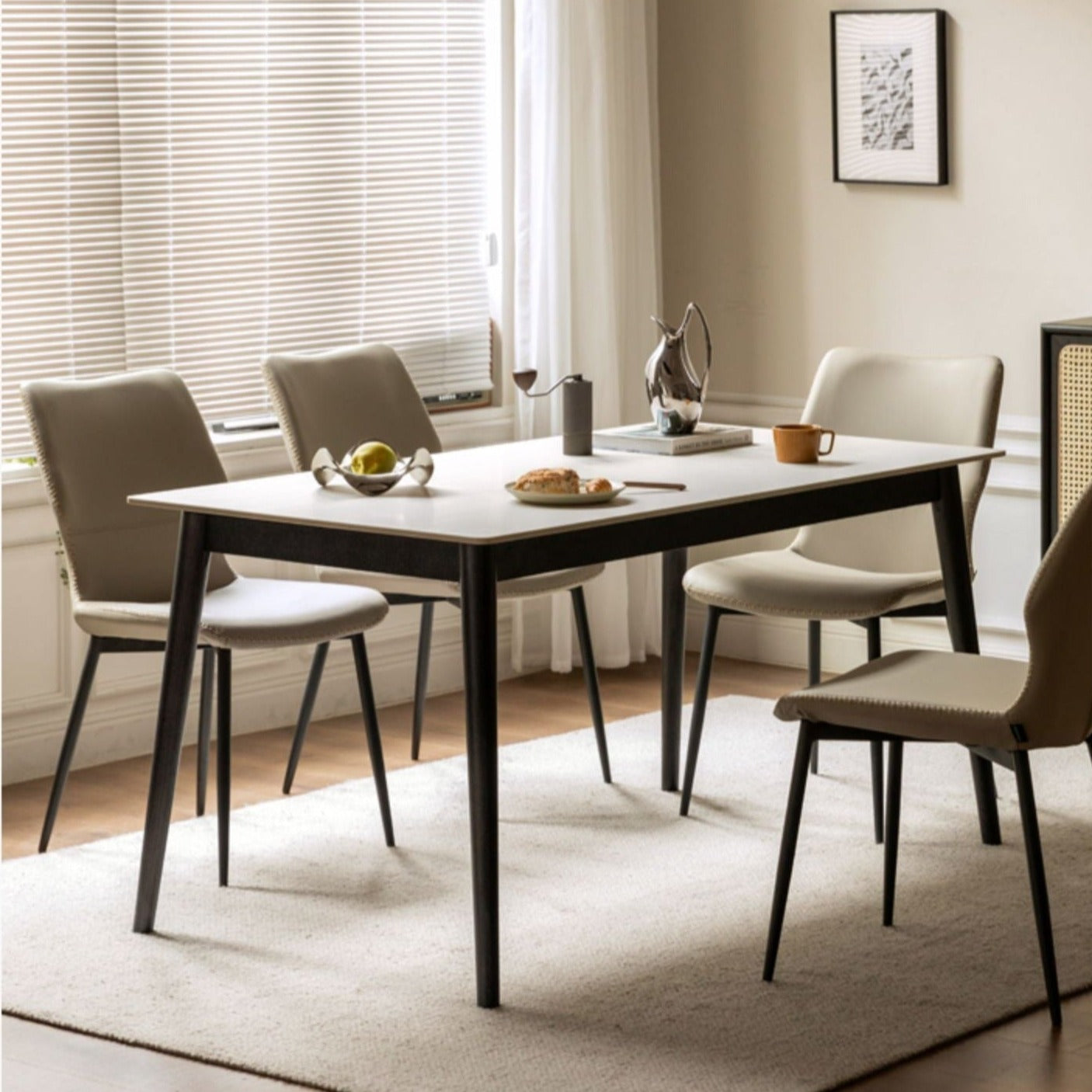 Solid Oak Wood Rock Plate Dining Table - Rustic Farmhouse Style for Kitchen, Dining Room & Outdoor Patio