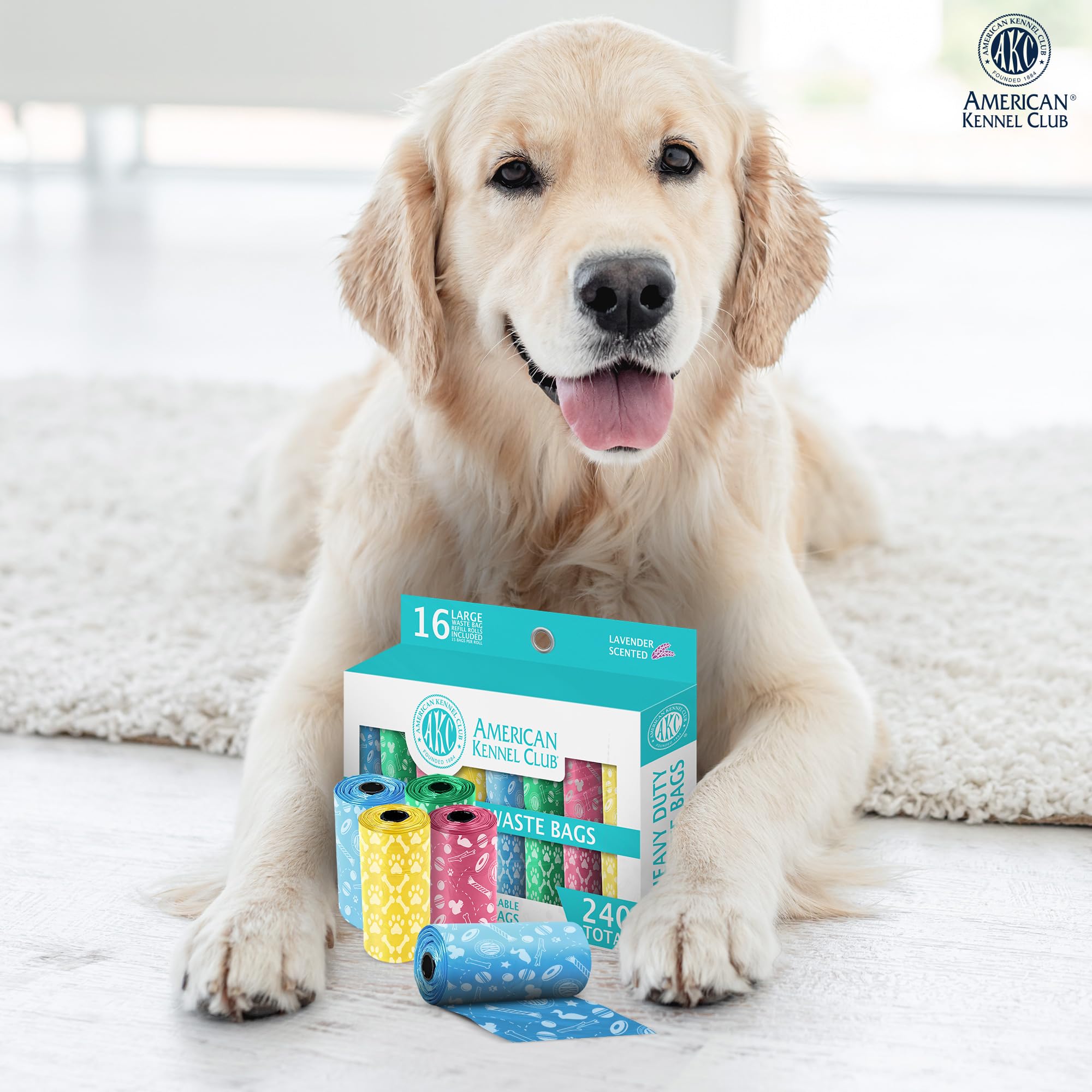 **AKC Dog Poop Bags - 240 Count Leak Proof Pet Waste Bags with Lavender Scent - 16 Refill Rolls (Toy Print) - Perfect for Walks, Travel & Outdoor Cleanup**