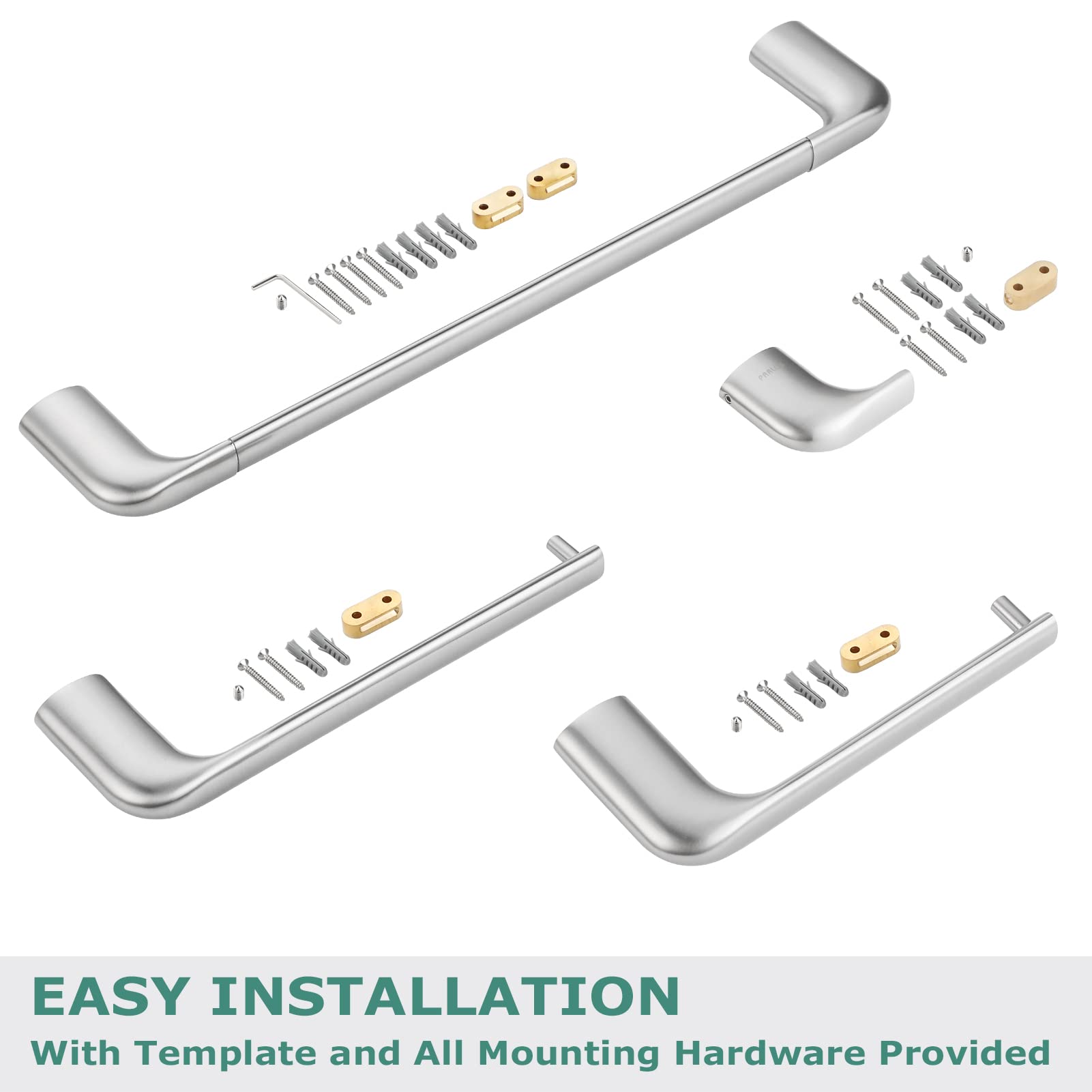 PARLOS 4-Piece Bathroom Hardware Set - Brushed Nickel Finish - All Brass Construction - Includes 17