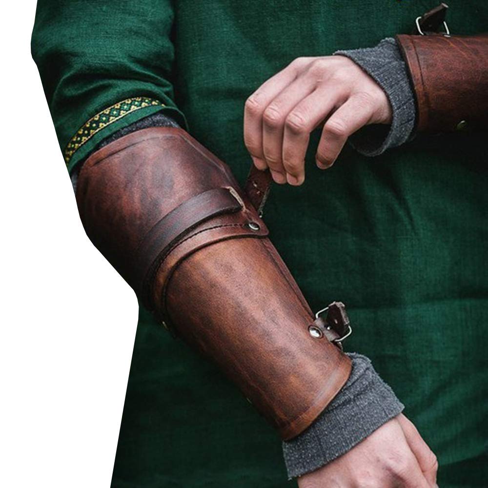 Medieval Gauntlet Wristband - Punk Gothic Faux Leather Armor Bracer with Buckles - Perfect for LARP, Cosplay, Renaissance Fairs & Gothic Fashion