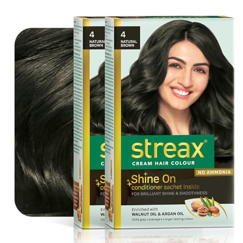 Streax Permanent Hair Color Cream - 100% Gray Coverage with Argan & Walnut Oil - Long Lasting Natural Brown (Shade 2) for Women - 120ml (Pack of 2) - Perfect for At-Home Hair Coloring & Salon-Quality Results