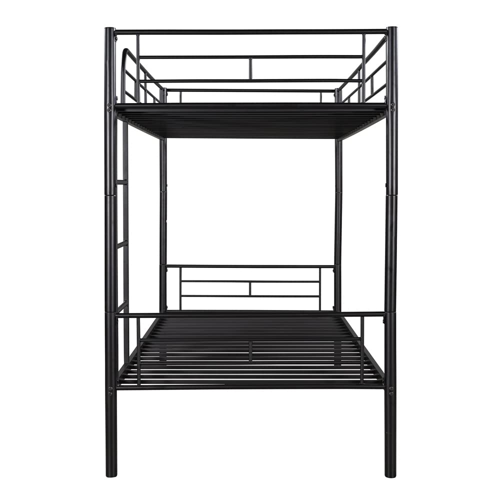 Twin Over Twin Metal Bunk Bed with Storage & Safety Rails - Heavy Duty Space Saving Bunk Bed Frame with Ladder, Convertible to 2 Separate Beds (Black) - Perfect for Kids' Rooms, Dorms & Small Spaces - No Box Spring Needed