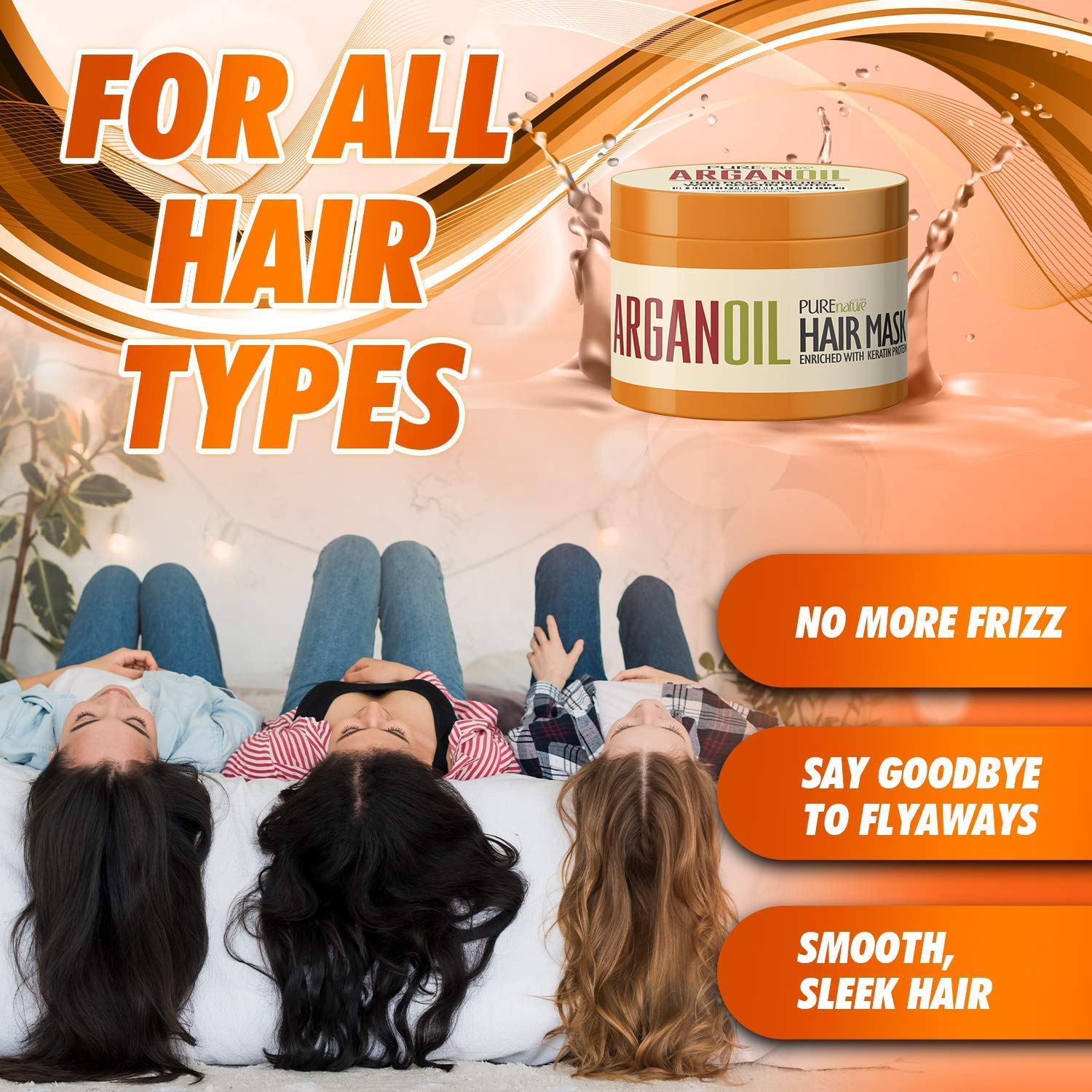 Pure Nature Moroccan Argan Oil Conditioner & Hair Mask - Deep Hydration for Dry, Damaged Hair - Salon Quality Treatment for Frizz Control & Shine Enhancement - Perfect for Daily Use & Hair Repair
