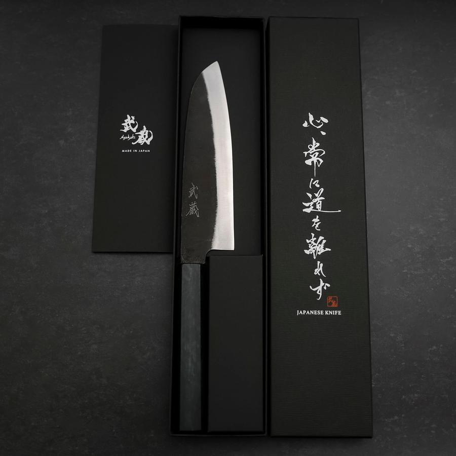 Premium Santoku Knife - Blue Steel #2 Kurouchi Finish with Dark Blue Urushi Handle - 165mm Japanese Chef Knife for Slicing, Dicing & Chopping - Perfect for Home Cooks & Professional Chefs