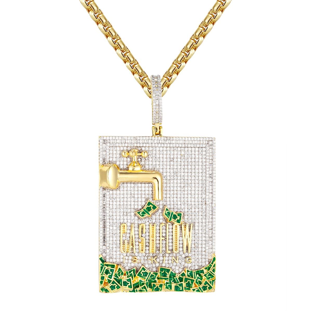 Master of Bling Men's Cash Flow Icy Money Dollar Green Bill Custom Pendant Necklace - Perfect for Hip Hop Fashion, Rap Performances & Streetwear Style