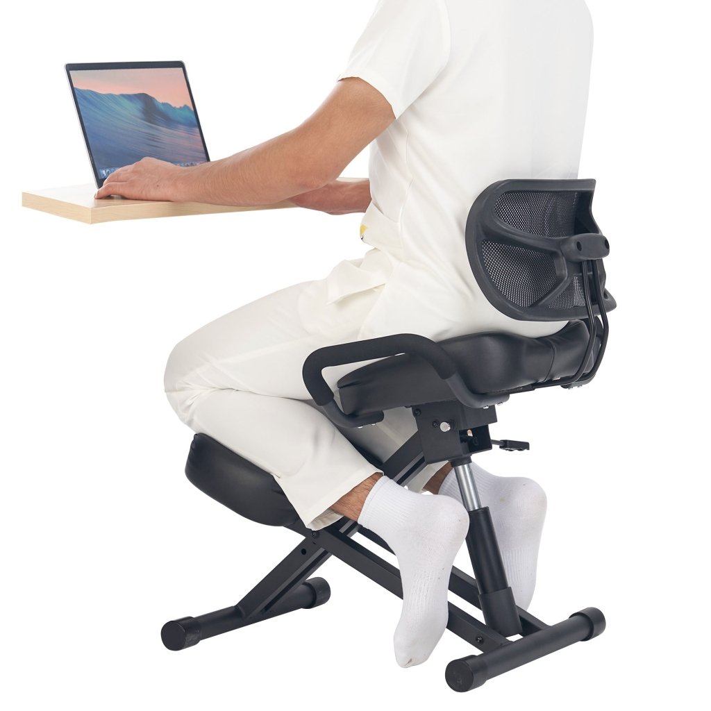 Ergonomic Kneeling Chair with Back Support - Adjustable Posture Correction Stool for Office & Home Use - Improve Sitting Posture with Angled Seat & Backrest - Perfect for Desk Work, Meditation & Reading