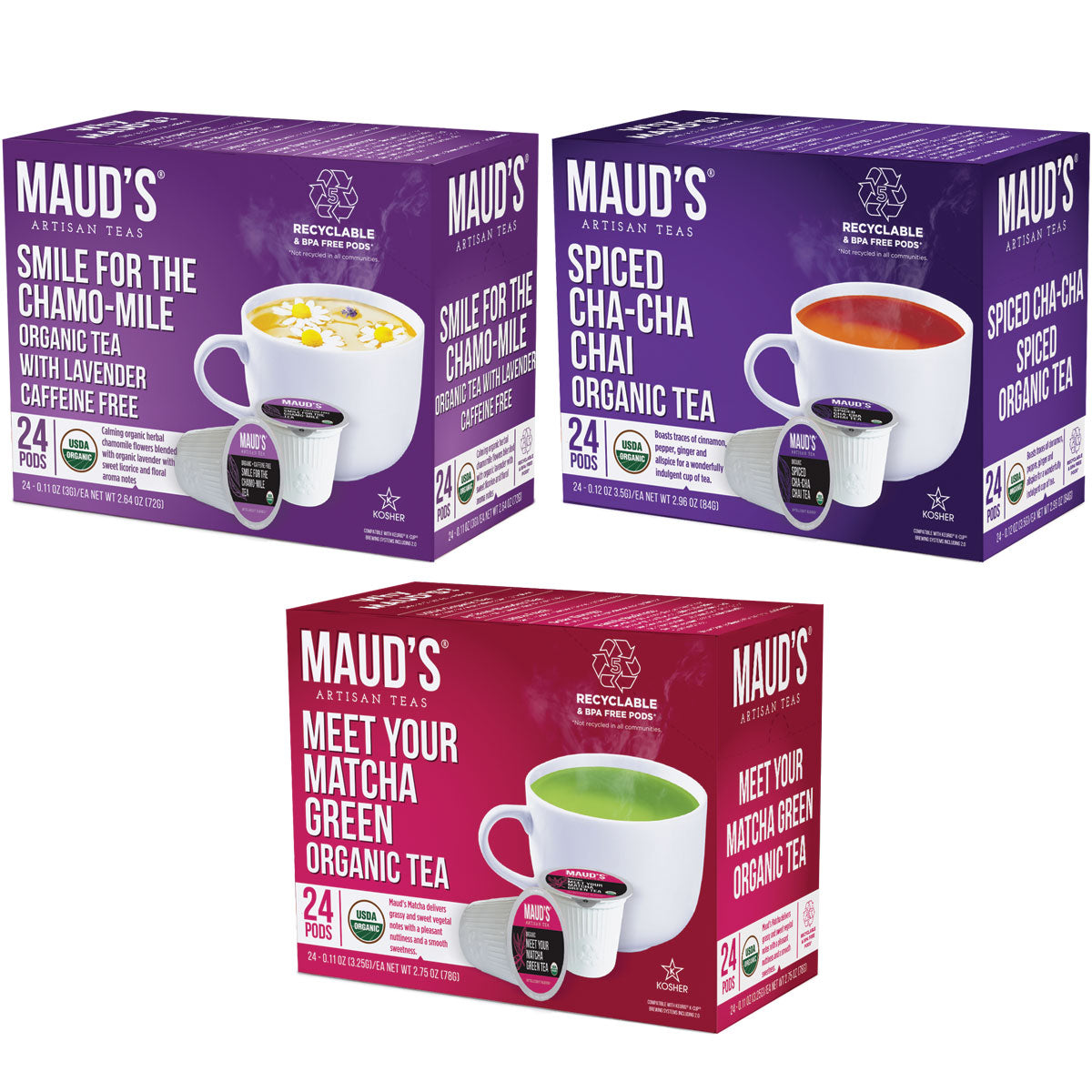 Organic Tea Variety Bundle by Maud's - Premium Loose Leaf Tea Sampler for Relaxation, Detox & Energy Boost - Perfect for Gifting, Home & Office Use