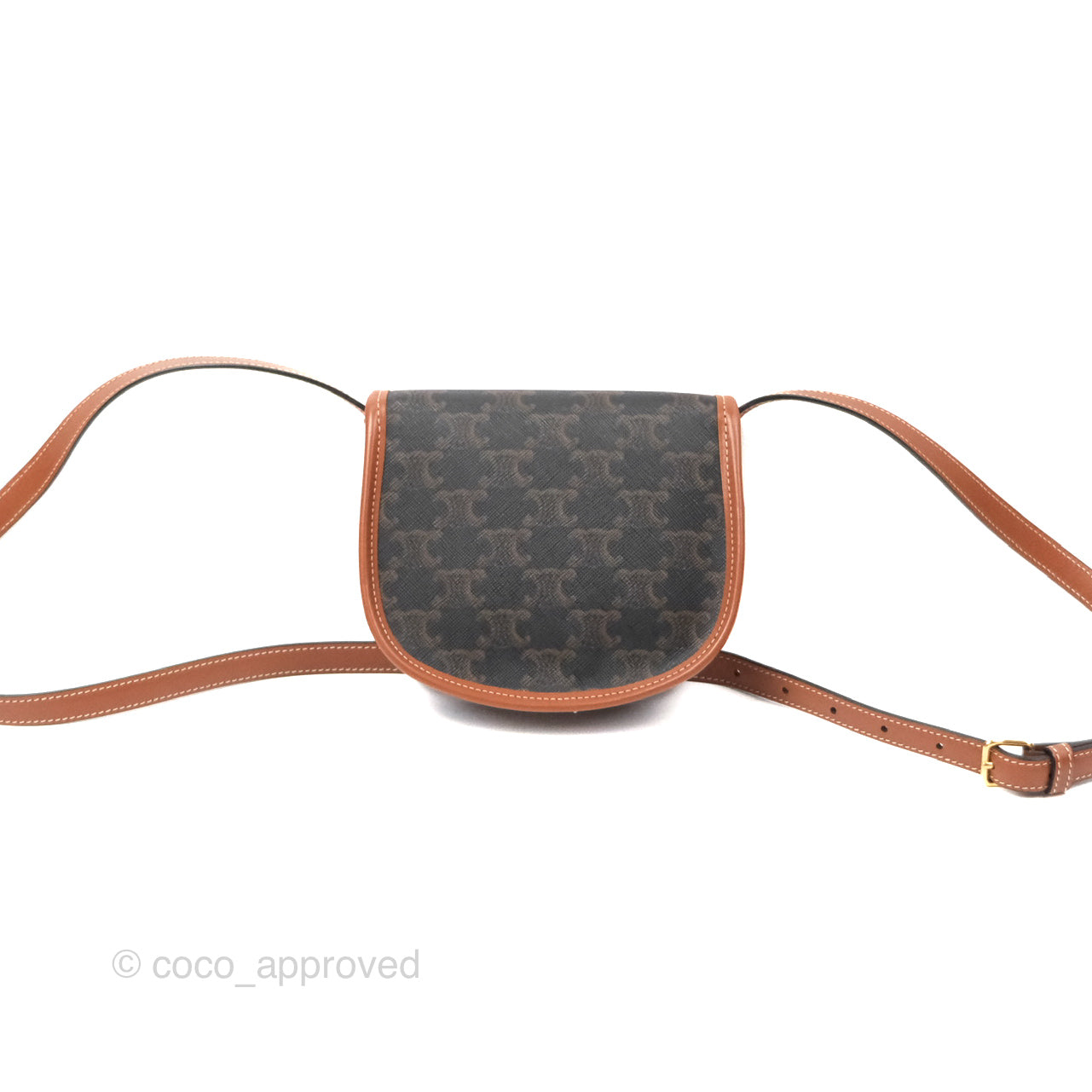 Celine Mini Besace Triomphe Bag in Canvas and Calfskin Leather - Tan Crossbody Purse for Women | Perfect for Everyday Use, Work, and Travel