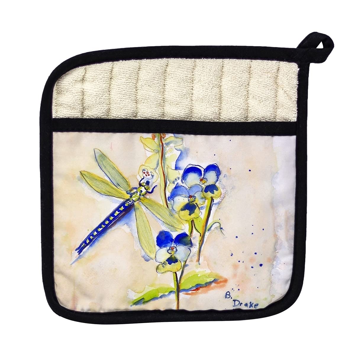 Betsy Drake PT387 Blue Dragonfly Pot Holder - Heat Resistant Kitchen Accessory for Cooking, Baking, and Grilling
