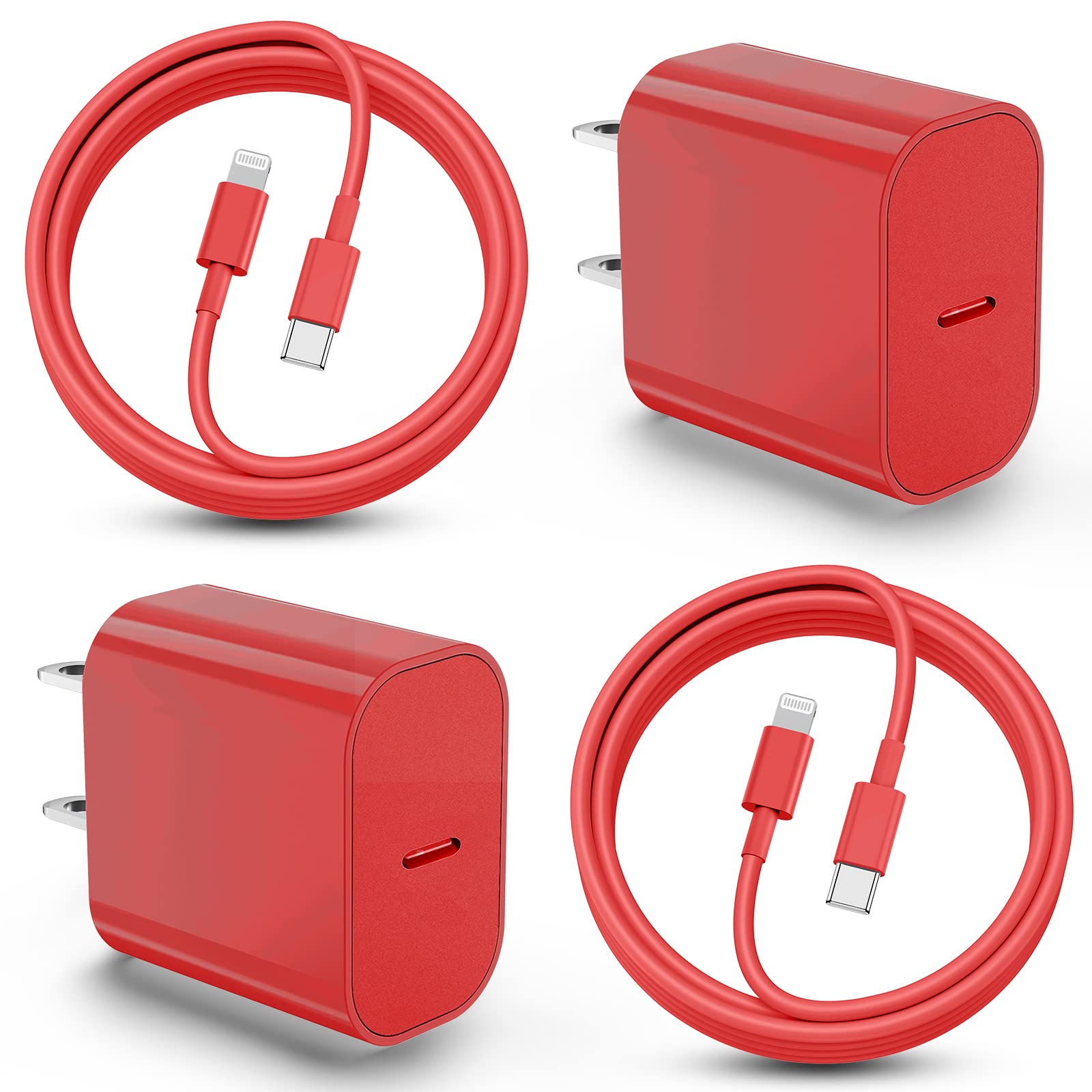 6ft Fast Charging USB C to Lightning Cable - 20W iPhone Charger Compatible with iPhone 14/13/12/11 Pro Max Plus & iPad - 2 Pack Red (Perfect for Home, Office, Travel & Car Charging)