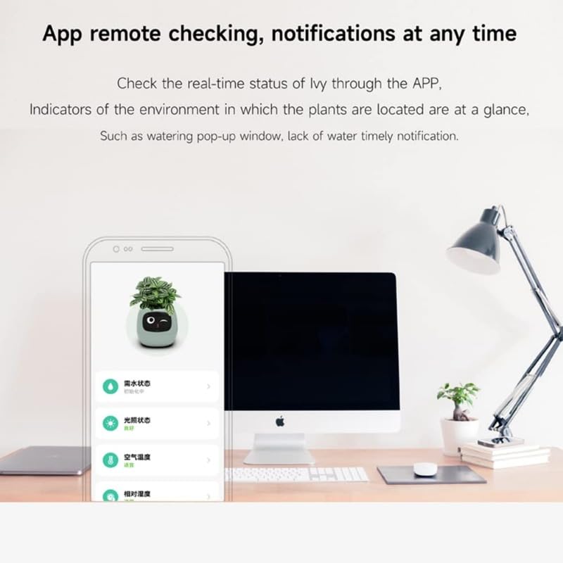 Smart AI Planter with App Control & LCD Screen - Interactive Flower Pot for Indoor Plants, Home Decor, and Gardening Enthusiasts (White) - Perfect for Living Room, Office, and Gift Ideas