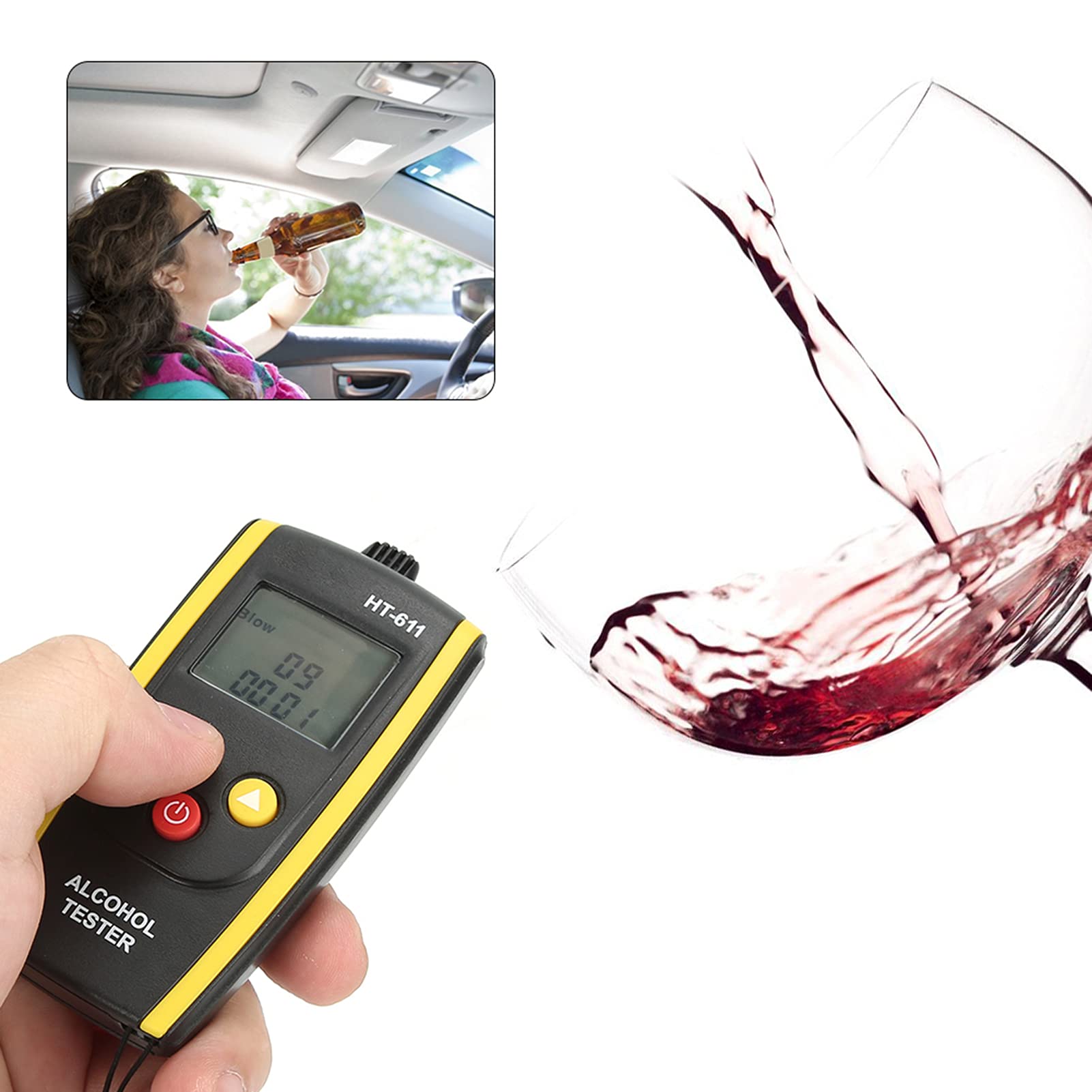 HT 611 Portable Breath Alcohol Tester - High Accuracy Personal Breathalyzer with LCD Display & Visual Warnings | Includes Nylon Rope for Easy Carry | Ideal for Personal Safety, Workplace Testing & DUI Prevention