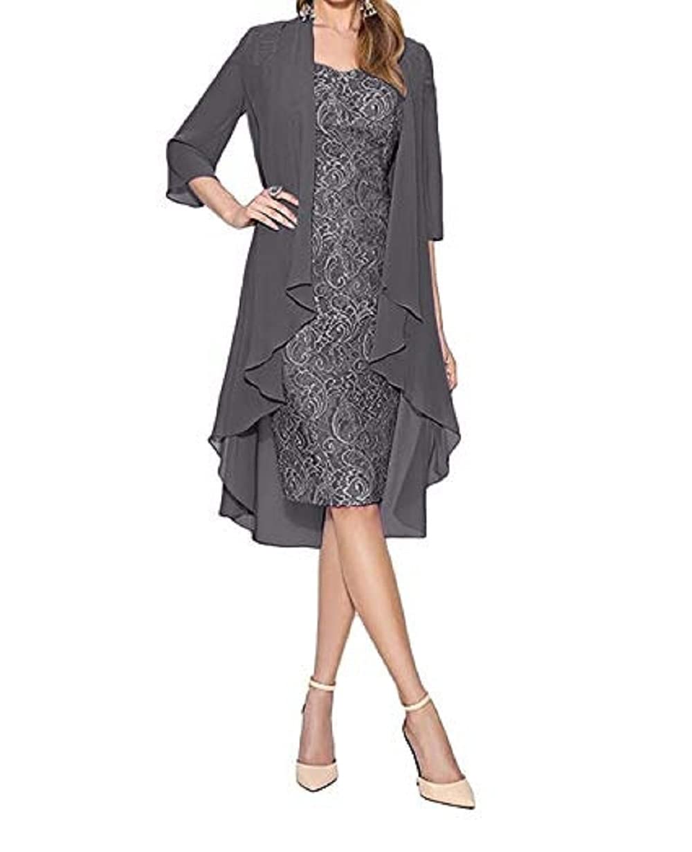 Elegant Two-Piece Lace Evening Gown Set for Women - Knee-Length Mother of the Bride Dress for Weddings, Parties & Special Occasions