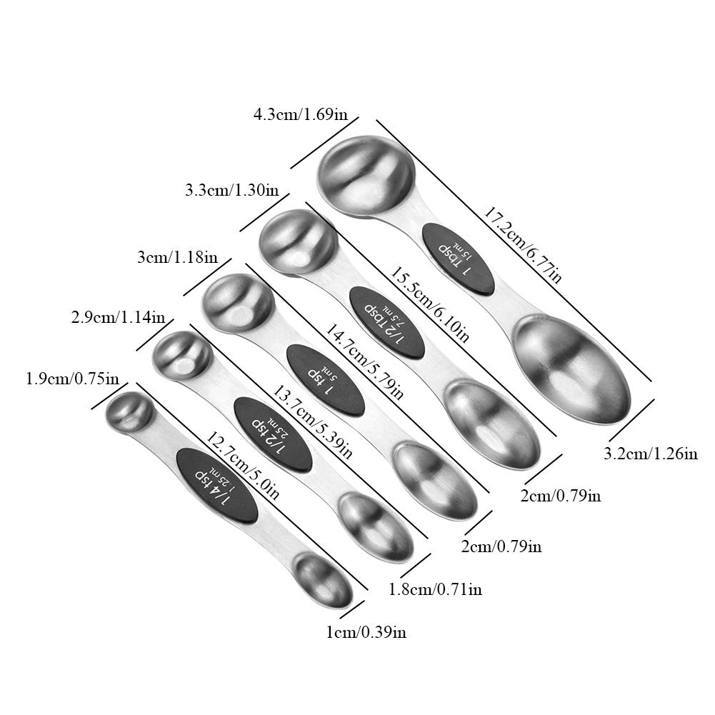 5PCS Stainless Steel Measuring Spoons Set - Magnetic Double-Head Design for Precise Cooking & Baking - Perfect for Measuring Spices, Seasonings, Coffee, and Tea - Dishwasher Safe Kitchen Essentials