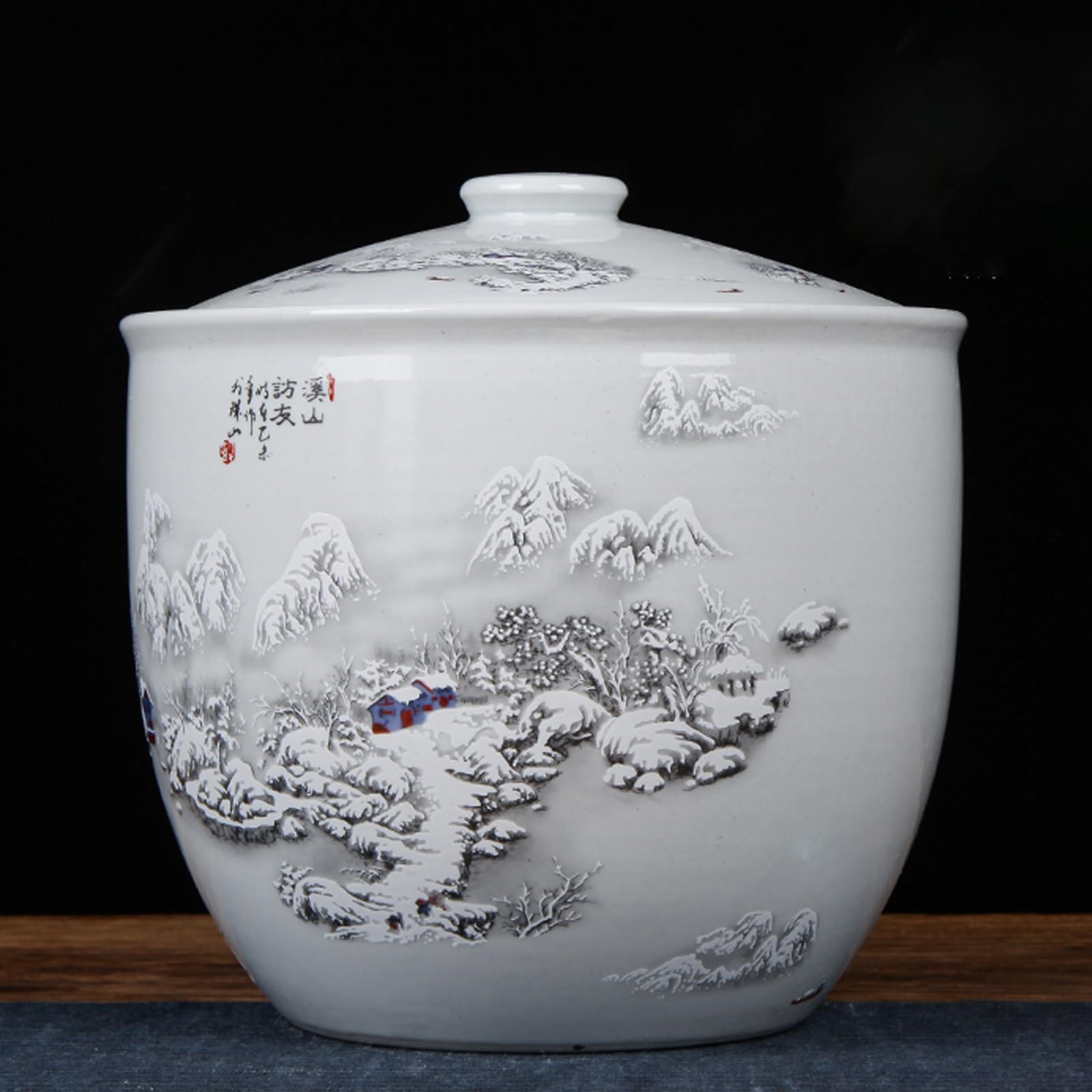 Premium Ceramic Rice Storage Jar with Lid - Airtight Food Container for Rice, Grains & Spices - Elegant Chinese Style Decorative Kitchen Canister - Perfect for Pantry Organization & Countertop Display
