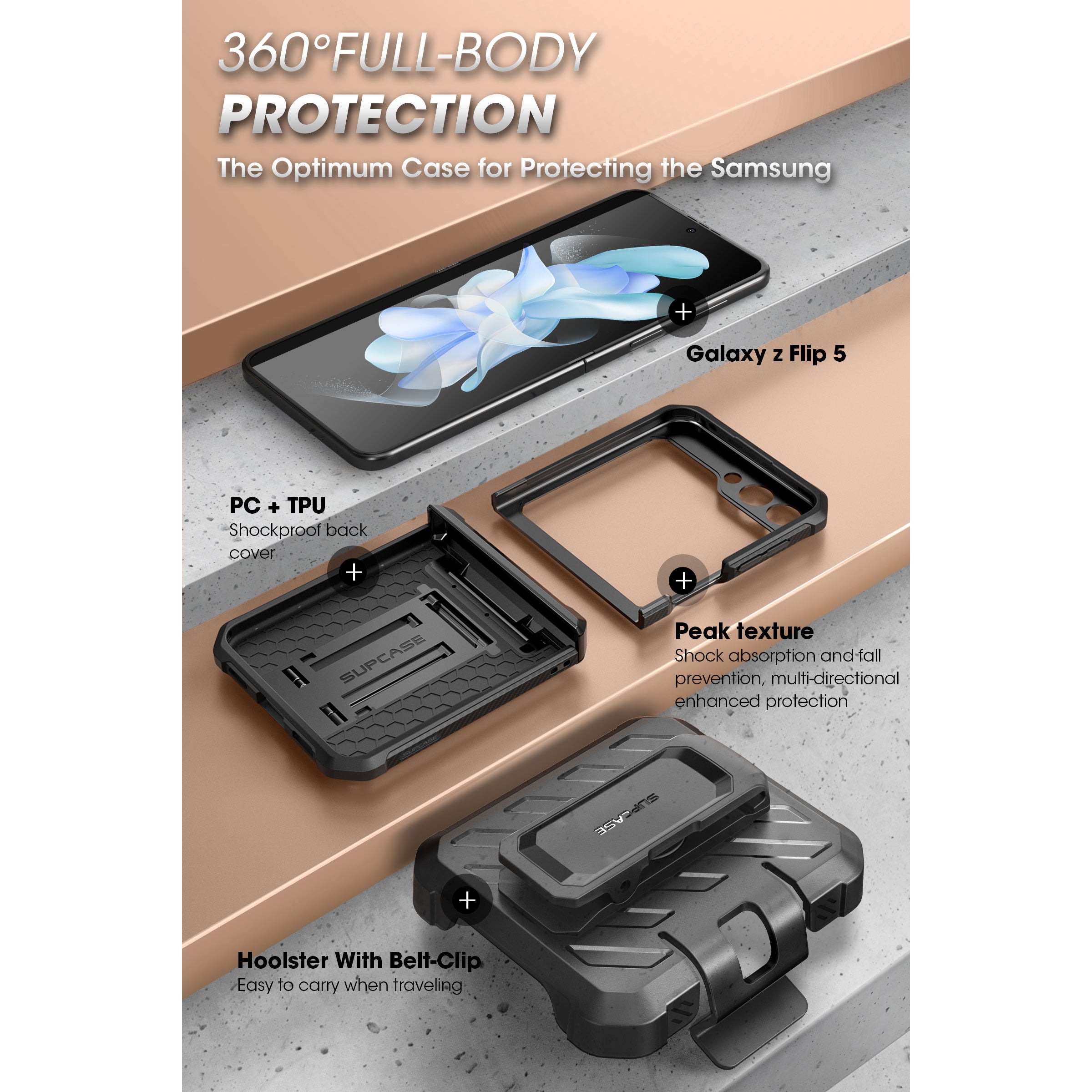 Samsung Galaxy Z Flip5 Unicorn Beetle PRO Heavy Duty Rugged Case with Belt Clip - Shockproof Protective Cover for Everyday Use, Outdoor Activities & Work Scenarios