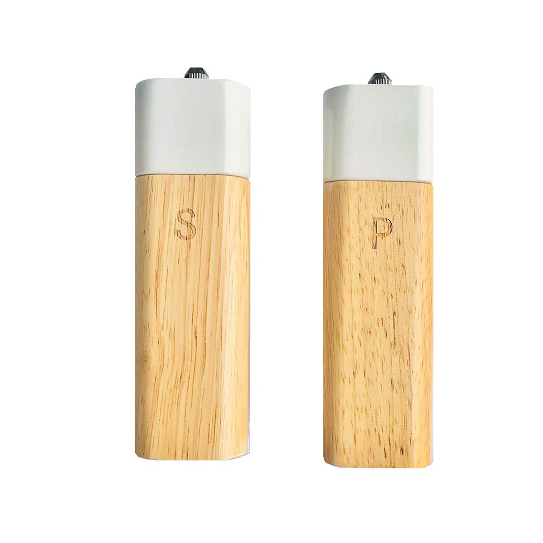 Premium Wooden Salt and Pepper Grinder Set - Refillable 6
