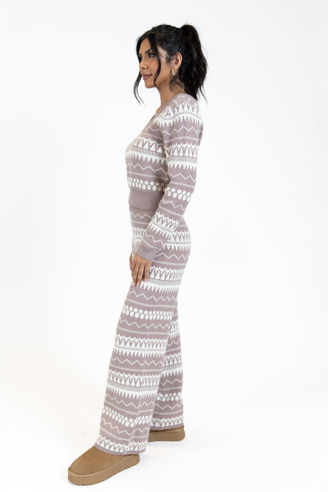 Charming Mocha & Ivory Fair Isle Lounge Set - Cozy Winter Loungewear for Women | Perfect for Relaxing at Home, Lounging & Staycation Outfits