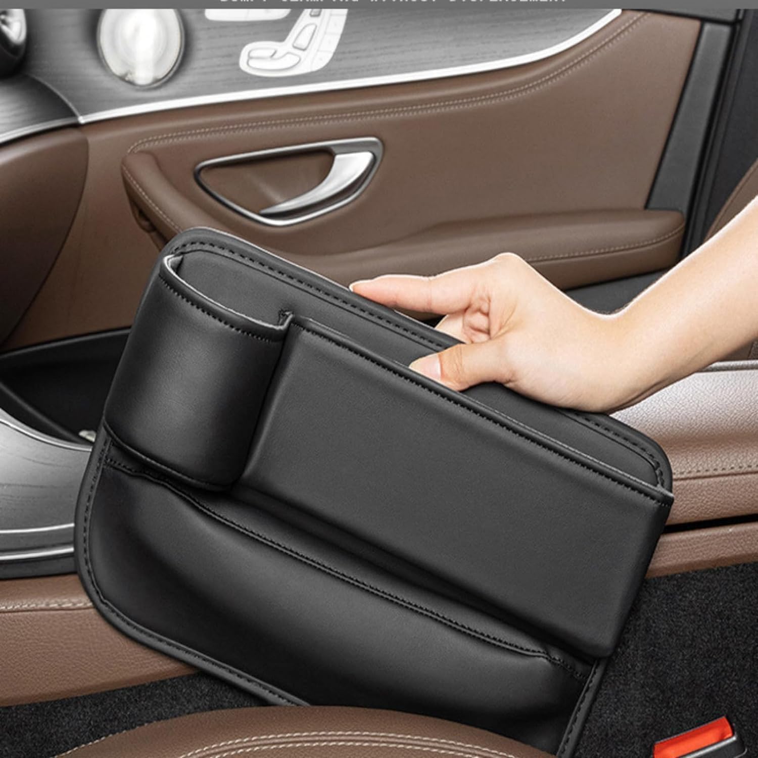 Premium Leather Car Seat Gap Organizer - Universal Cup Holder Storage Bag with Water Bottle Holder, No Logo Design for Cars, SUVs & Trucks | Perfect for Road Trips, Commuting & Daily Driving Accessories