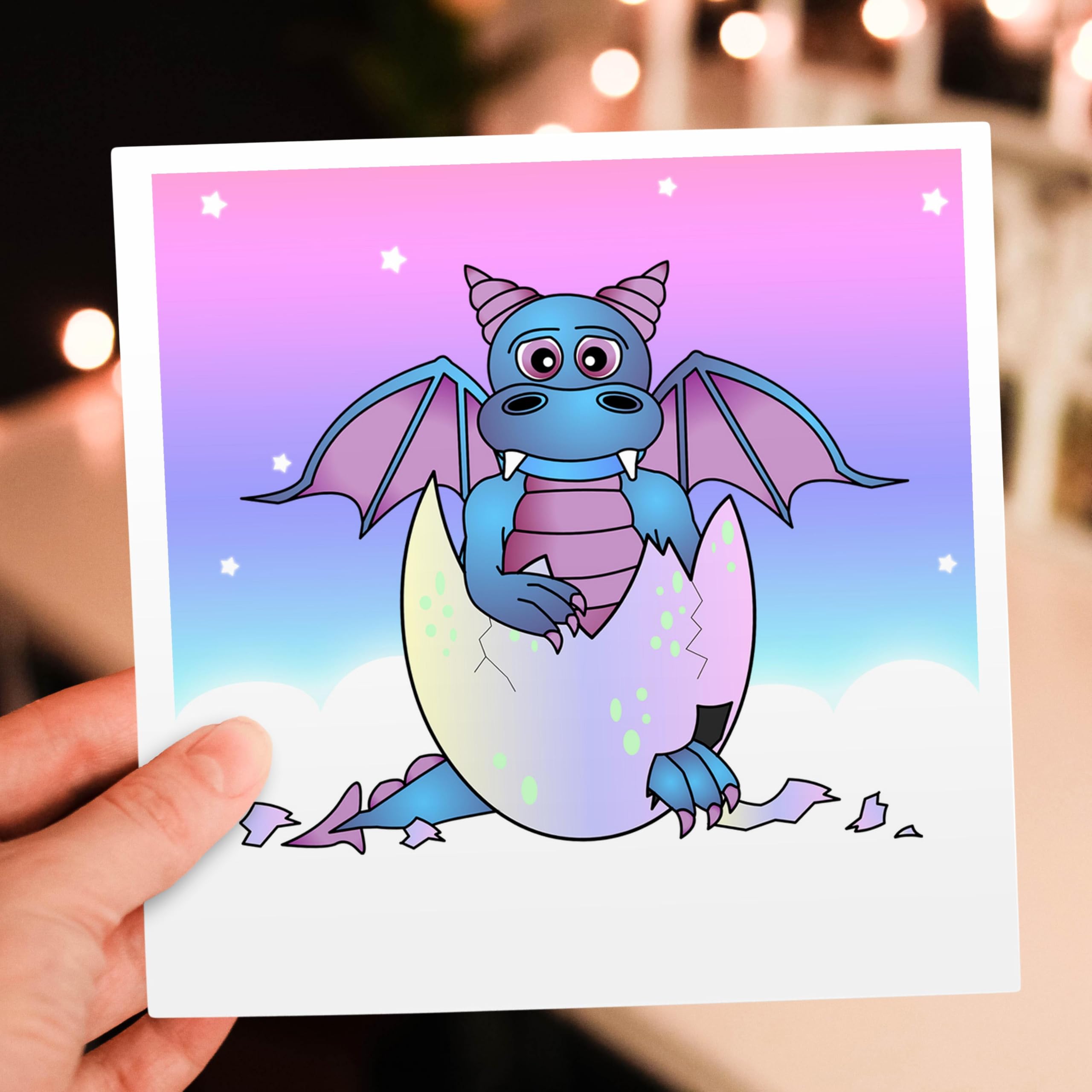3D Rose Blue Baby Dragon in Cracked Egg Greeting Cards - 6x6 Inch Set of 12 | Unique Fantasy Birthday Cards, Baby Shower Invitations & Party Favors (gc_6091_2)